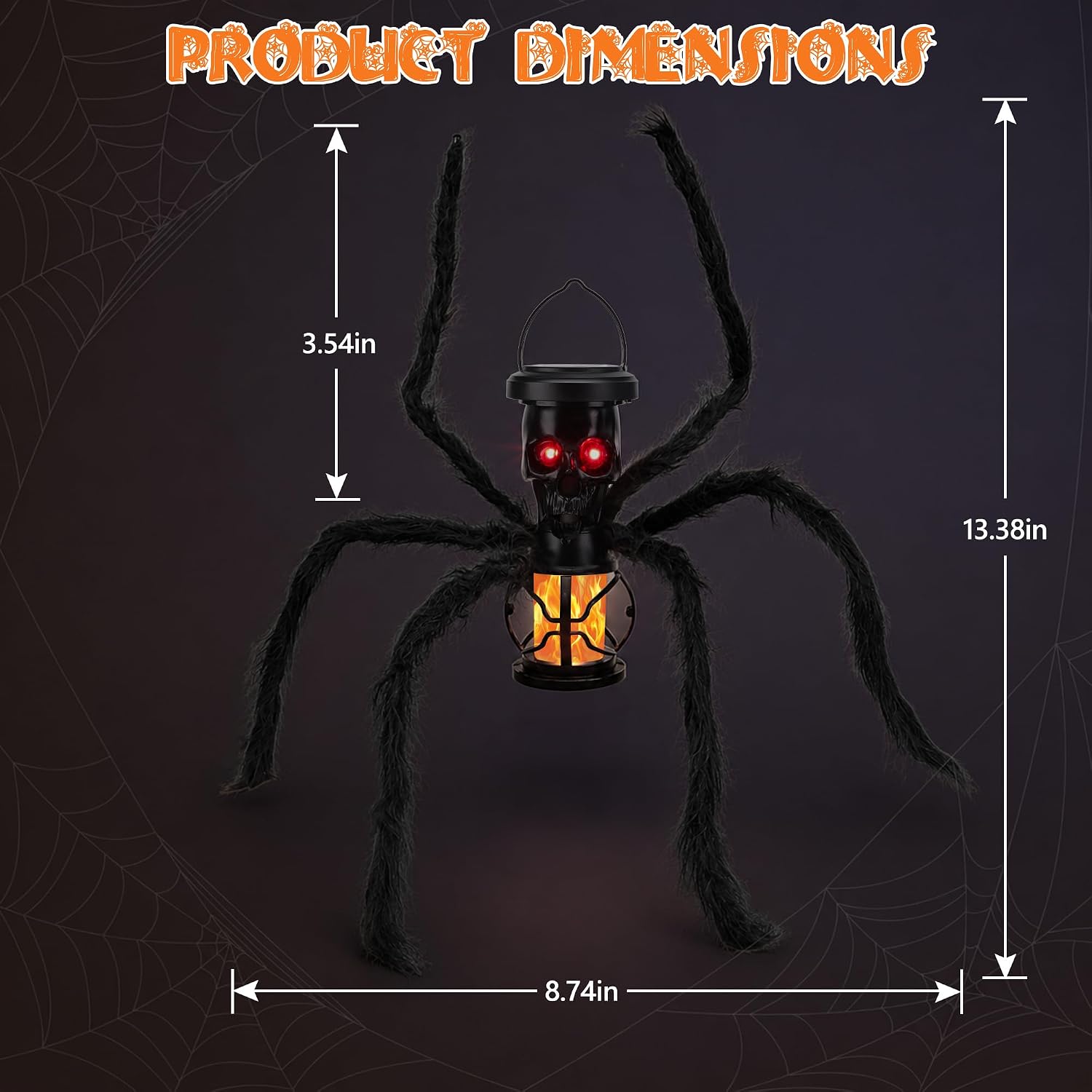 Detalle 2 de Jnaurb 2-Pack Solar Halloween Skull Lights with Flickering Flame and Spider Legs