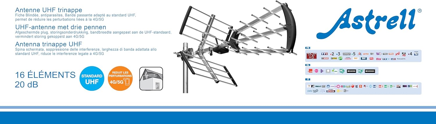 Thumbnail 6 de ASTRELL 011034 Antenne d'extérieur TV Trinappe 20 dB — Filtre 4G et montage rapide