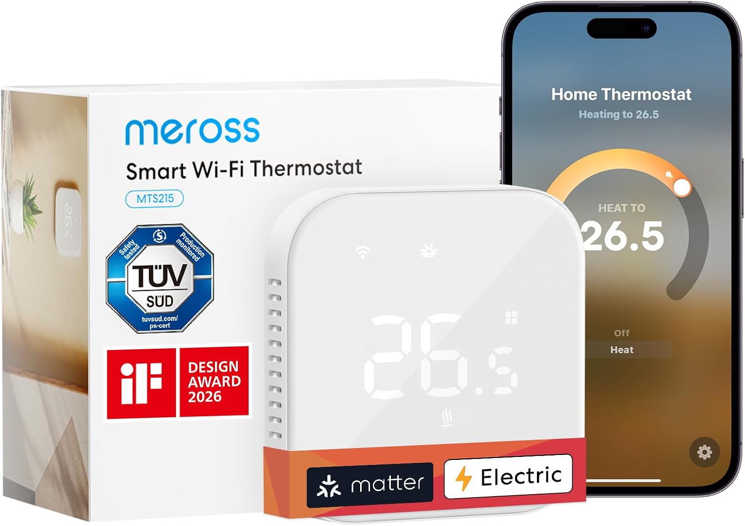 Detalle de Meross Smart Thermostat for Electric Underfloor Heating (WiFi, Matter & HomeKit compatible)