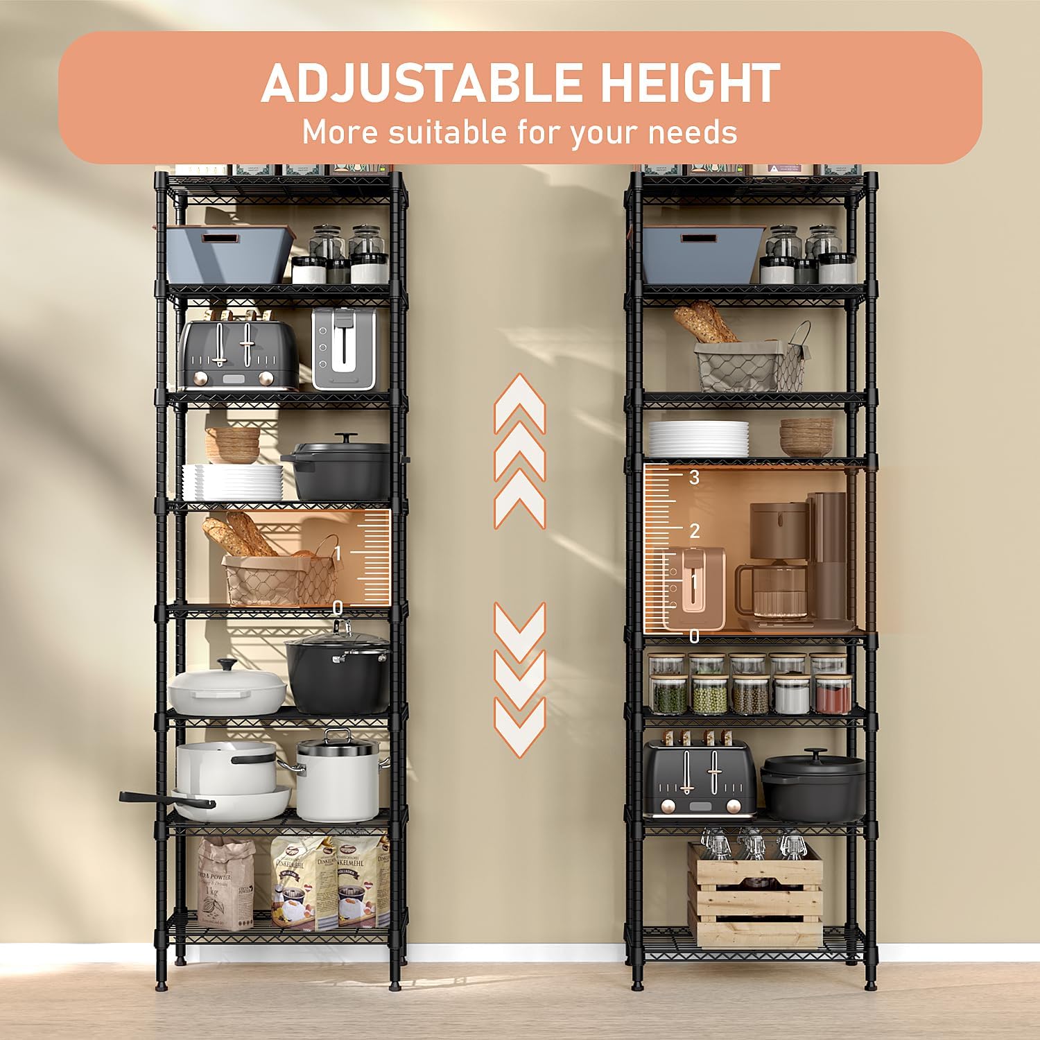 Detalle de M MZG 8 Tier 2000 lbs Storage Rack – Heavy-Duty Metal Wire Shelving (Black), 35 x 60 x 201.8 cm