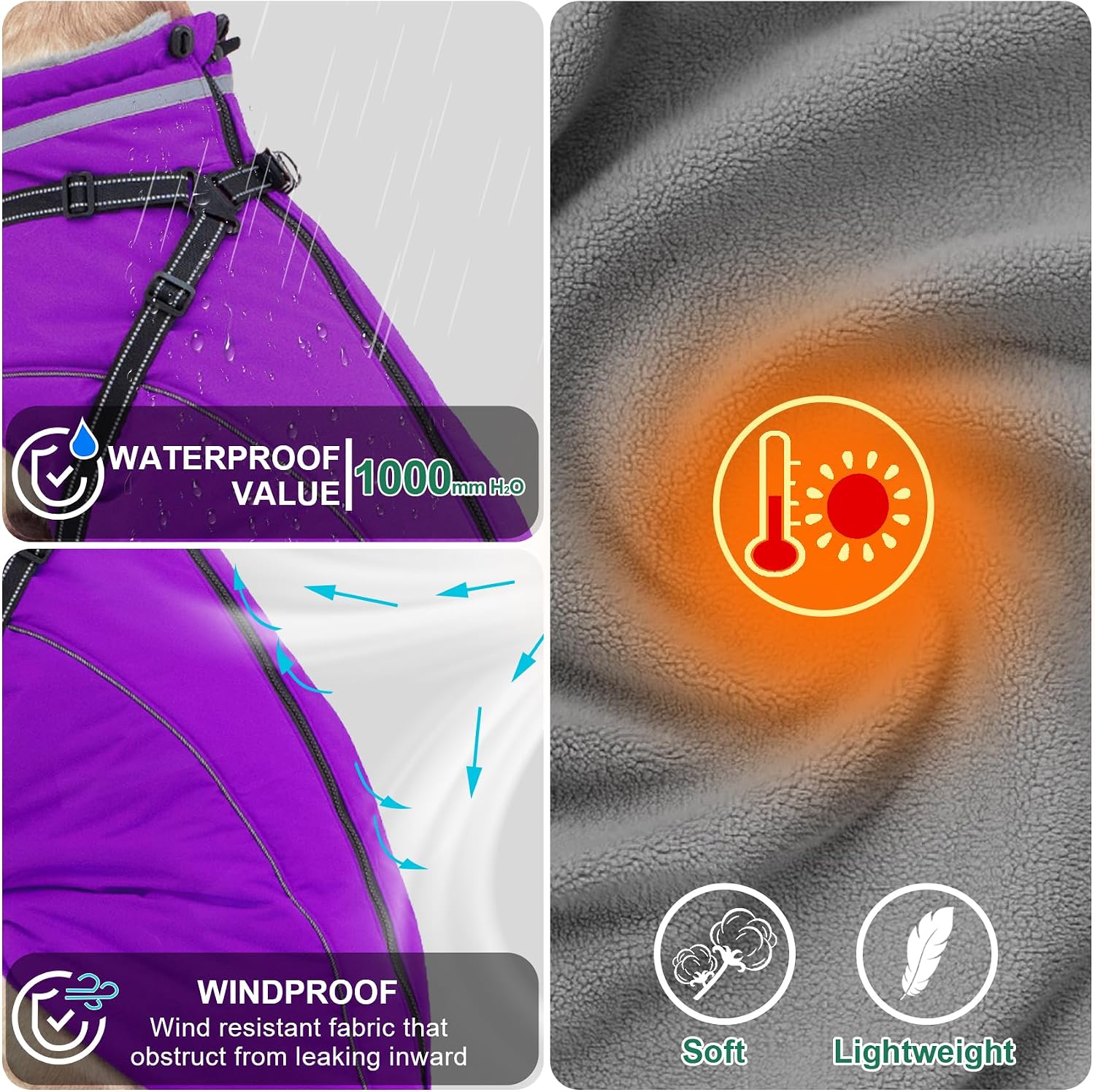Detalle de Fragralley TC2021 Dog Coat with Built-In Harness, Waterproof Fleece Lining
