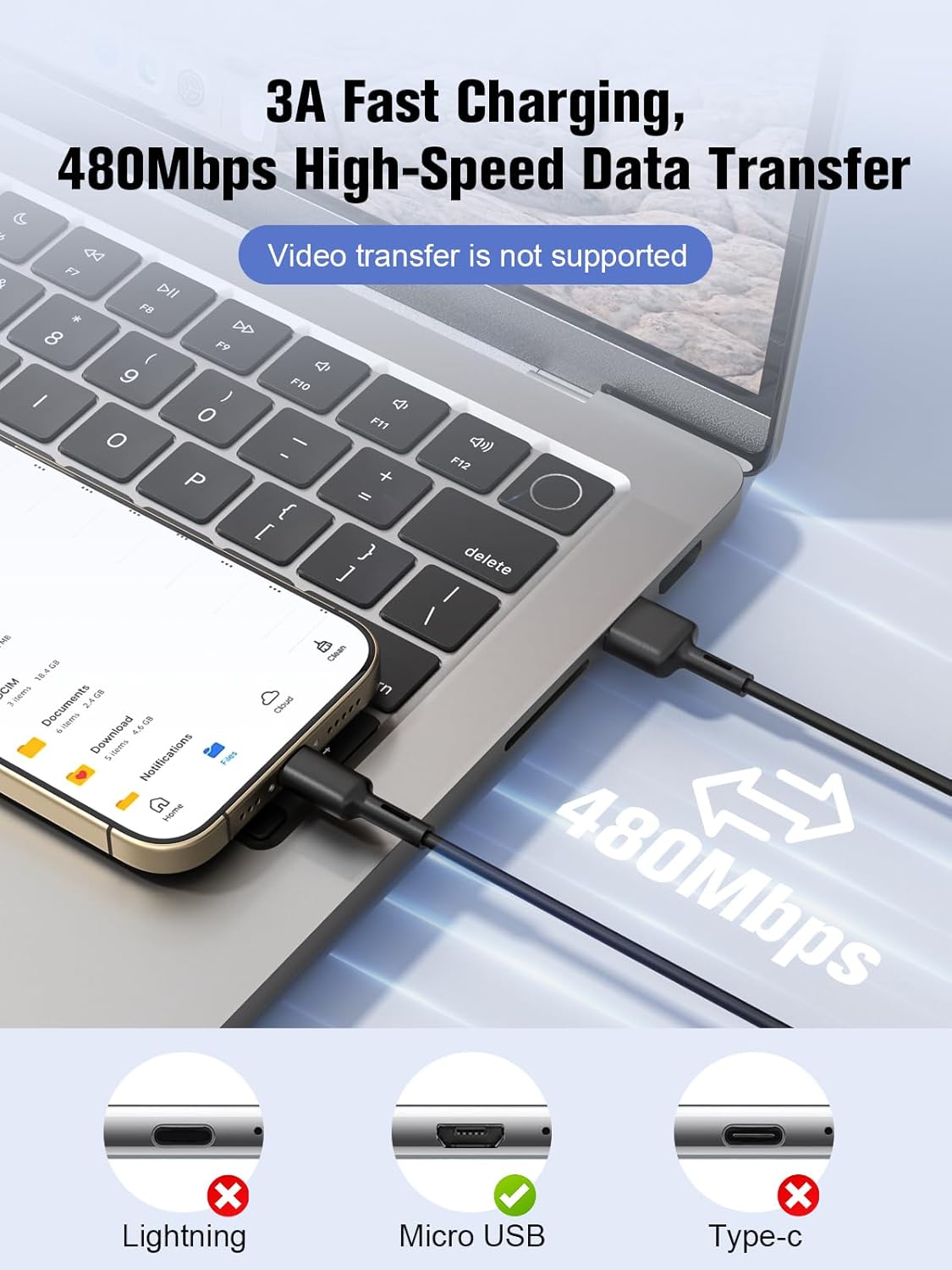 Thumbnail 2 de Bestwist 0.95M Micro USB Cables (4 Pack): Fast Charging and 480Mbps Data Transfer for Low-Power Devices