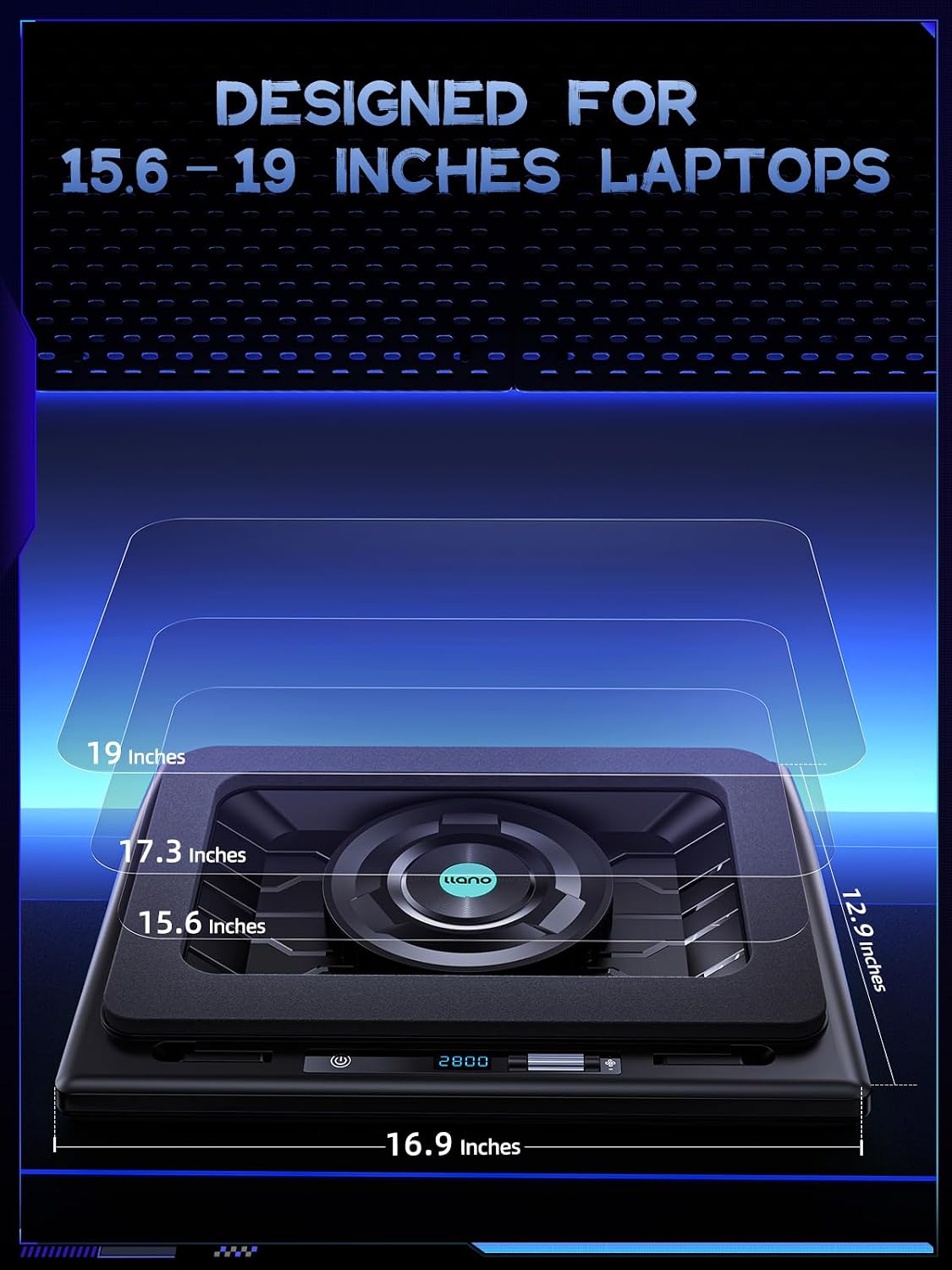 Detalle de llano V12 Laptop Cooling Pad with 5.5-Inch Turbofan, Touch Controls and 3-Port Hub