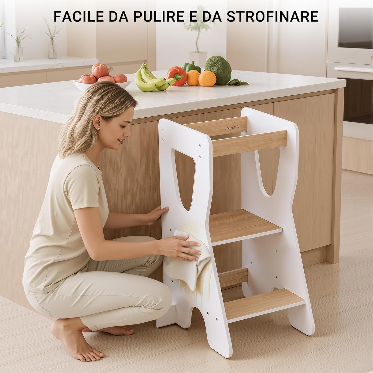Thumbnail 6 de COSYLAND Torre Montessoriana Bambini - Torretta in Legno Naturale, 3 Altezze Regolabili, Bianco e Naturale