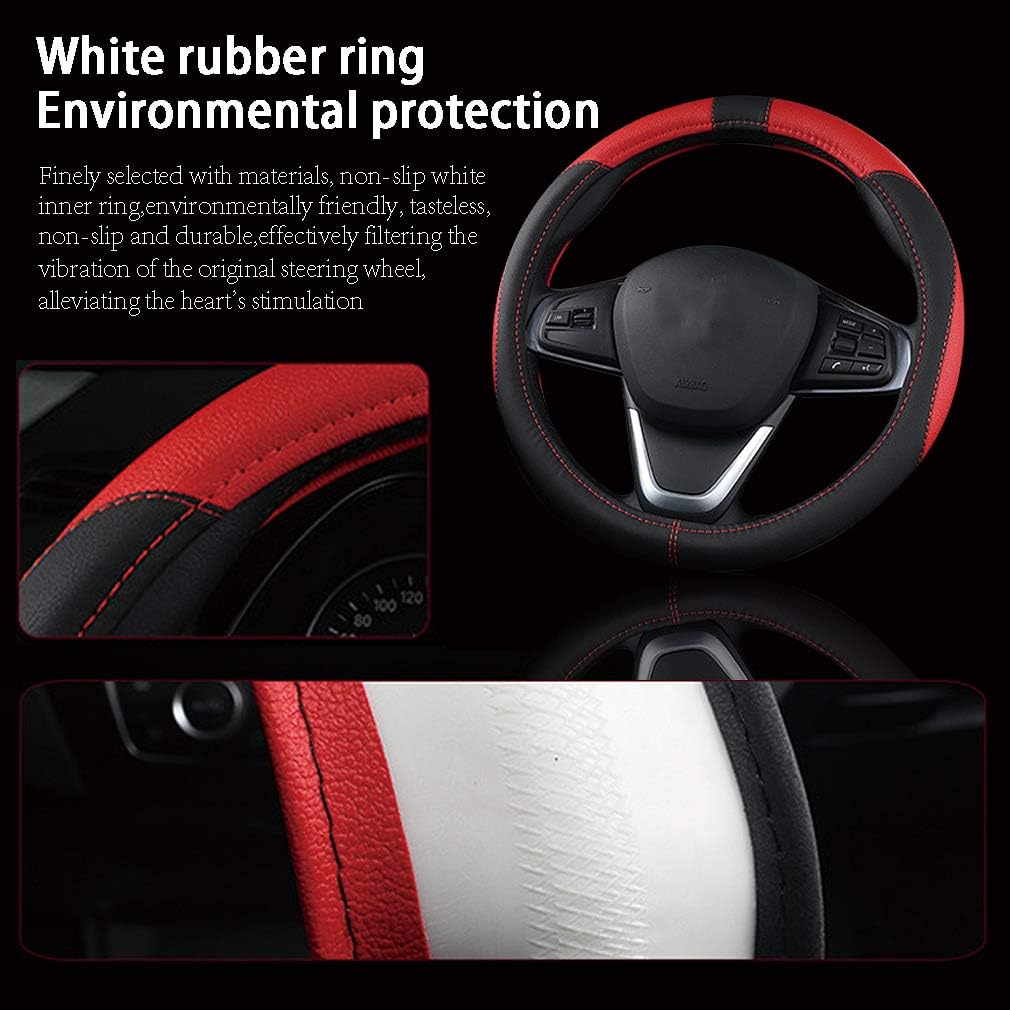 Detalle 2 de coofig Leather Car Steering Wheel Cover 37-38cm (15 inch) Universal, Breathable Anti-Slip Nappa PU Leather