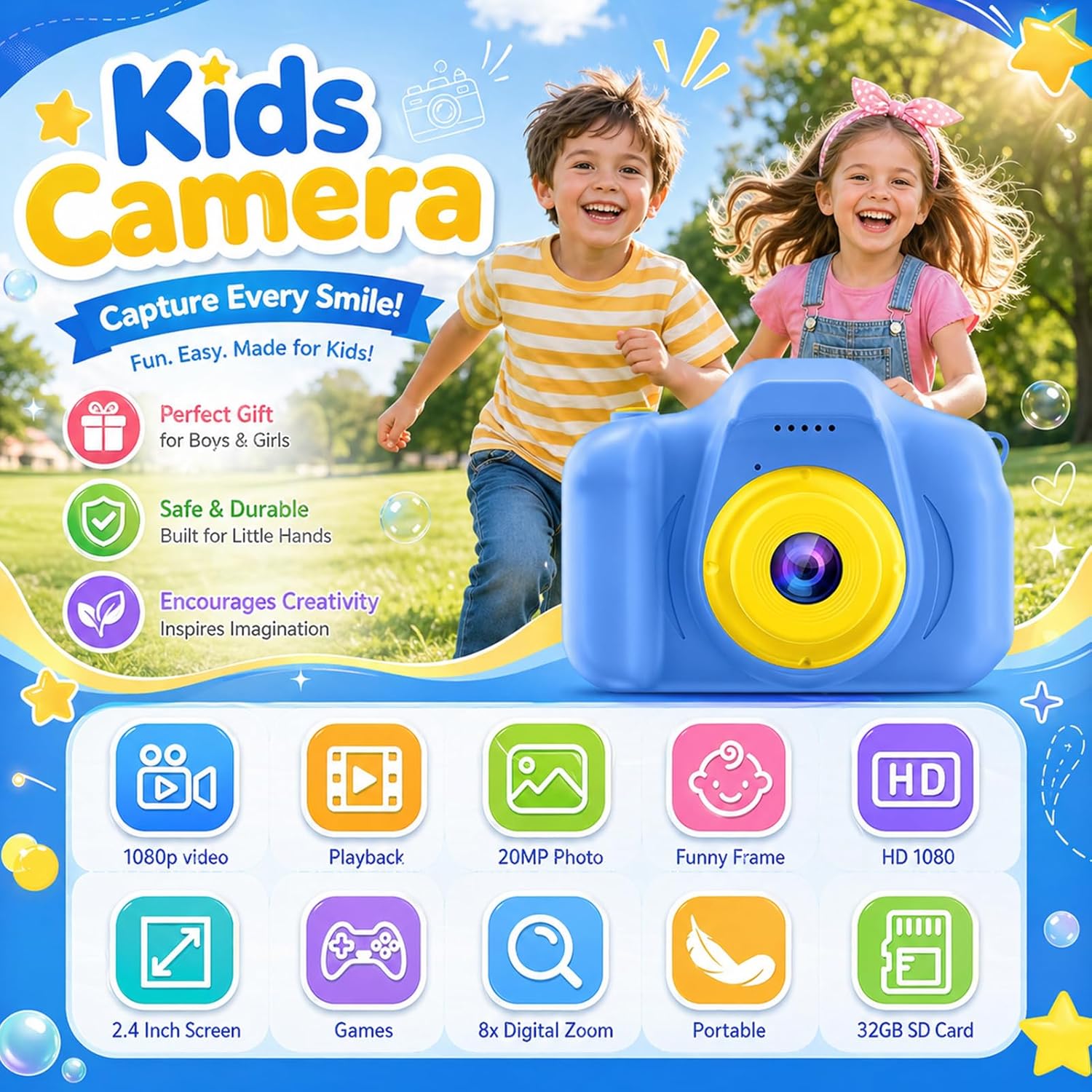 Detalle de Kids Camera for Boys Age 3-8 (32GB SD Card Included) 1080P HD Video & 2.0-Inch LCD Toy Camcorder