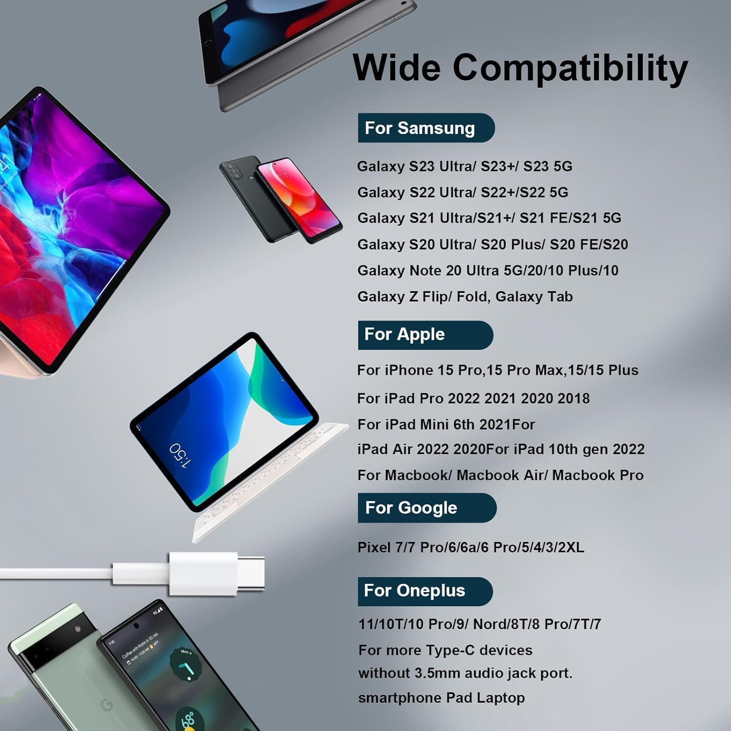 Thumbnail 2 de USB C Headphones for iPhone & iPad and More: Built-in Mic, Volume Control, Wired USB-C Earbuds
