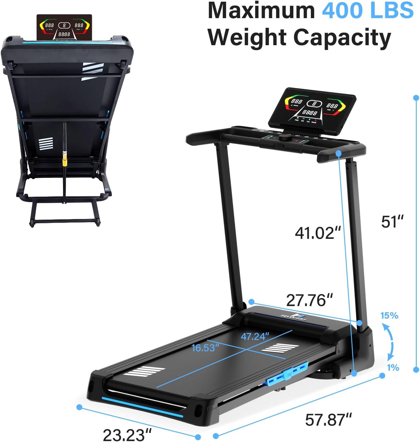 Detalle de HOWHAI QK-3026 Treadmill with 15% Auto Incline and 3.5 HP Brushless Motor