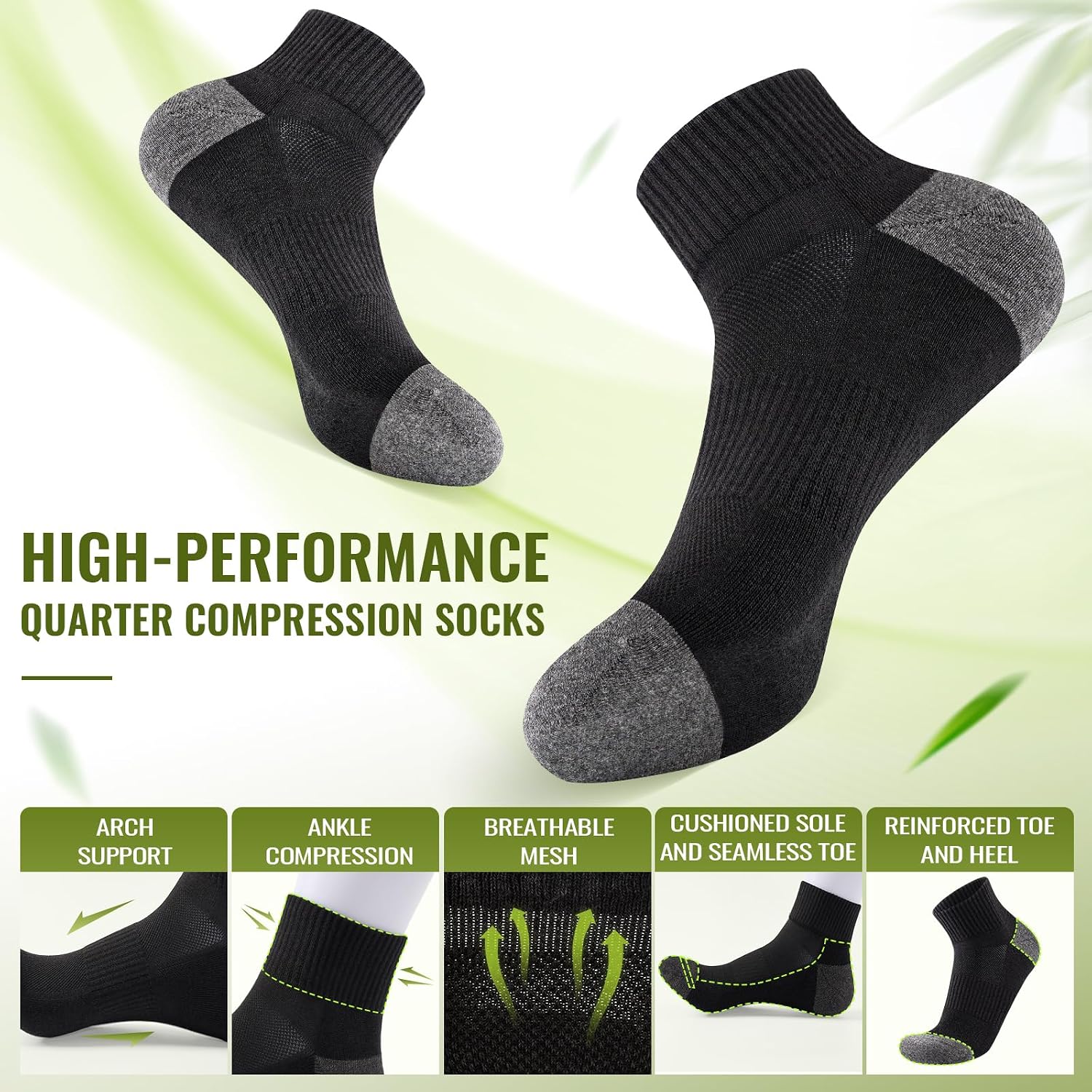 Thumbnail 6 de SukModen Compression Ankle Support Running Socks (3 Pairs) – Bamboo trainer socks for arch & plantar fascia support