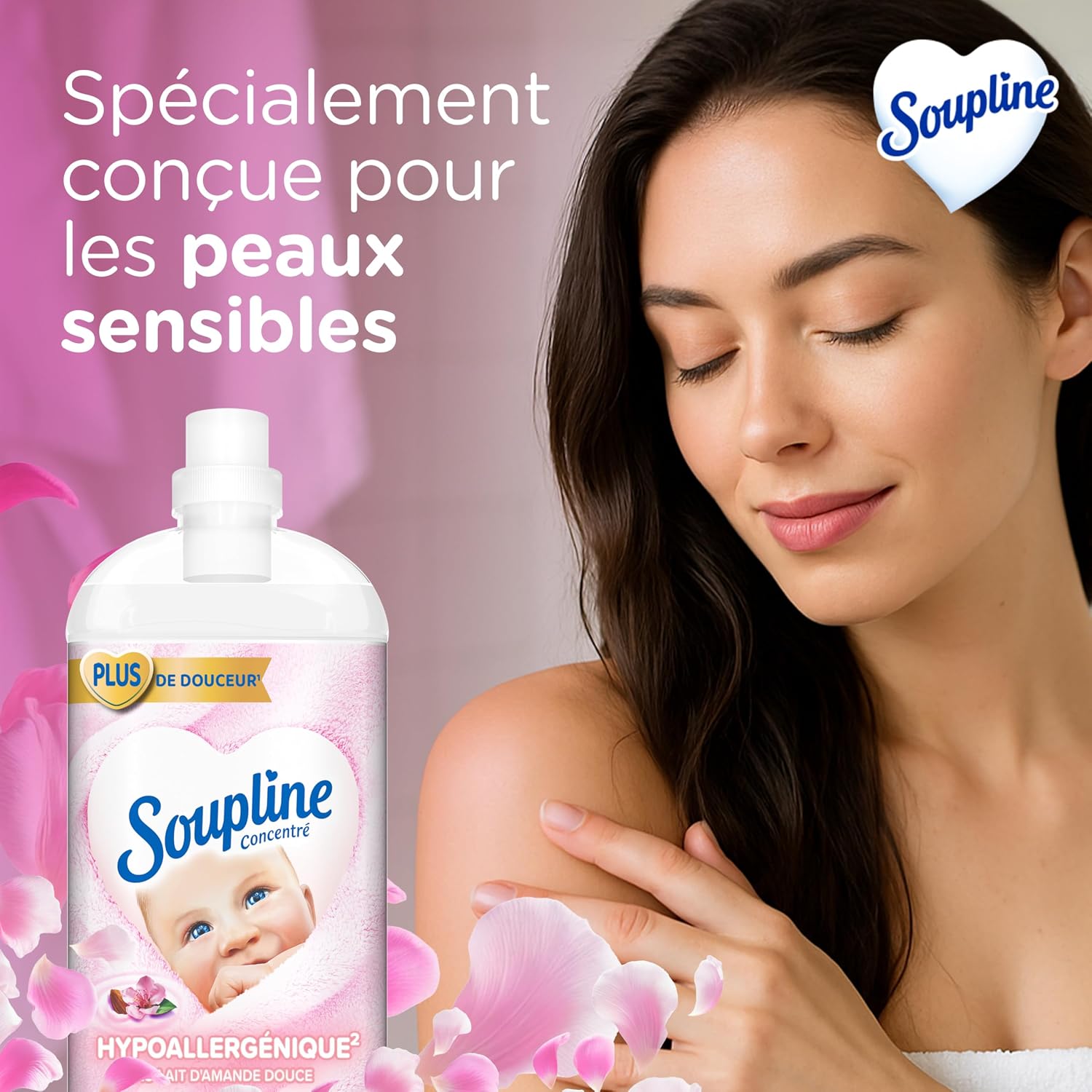 Thumbnail 2 de SOUPLINE Adoucissant Linge Hypoallergénique Concentré Senteur Amande Douce – Lot 3x1,35L