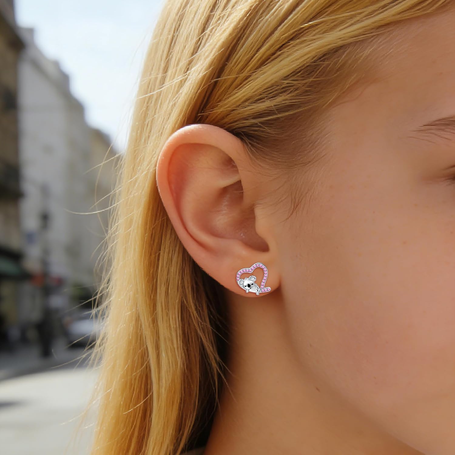 Detalle 2 de Arrebol Ohrringe Damen 925 Sterling Silber Ohrstecker mit 3A Zirkonia – Koala-Design, hypoallergen, Geschenk