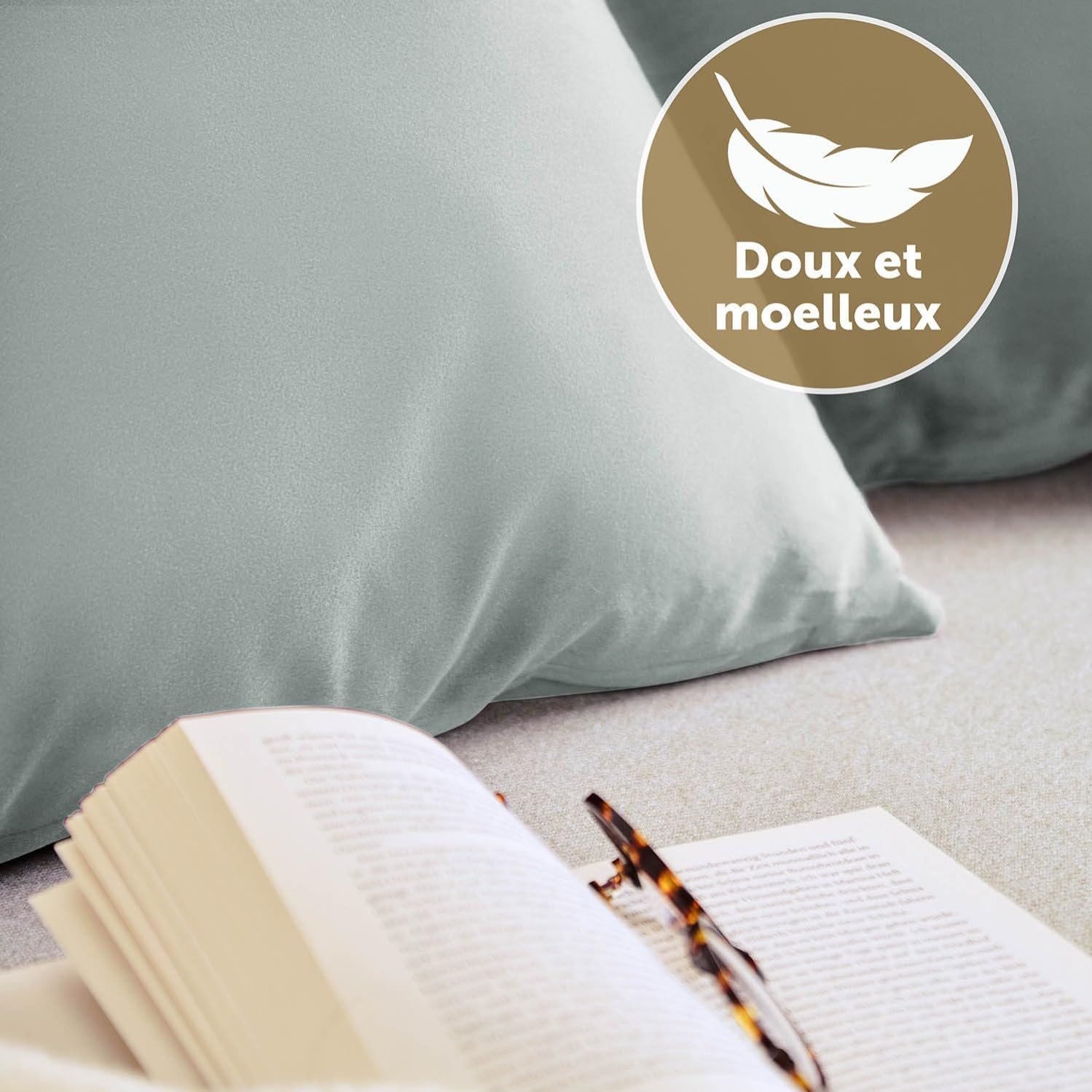 Detalle de Blumtal Housse de Coussin canapé - Lot de 2, Velours gris 40x60 – certifiée Oeko-Tex