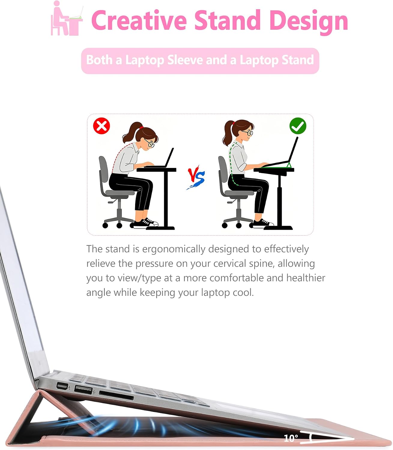 Detalle 2 de HYZUO 15 Zoll Laptop-Hülle mit Ständer und Zubehörtasche (rosa, Smiley)