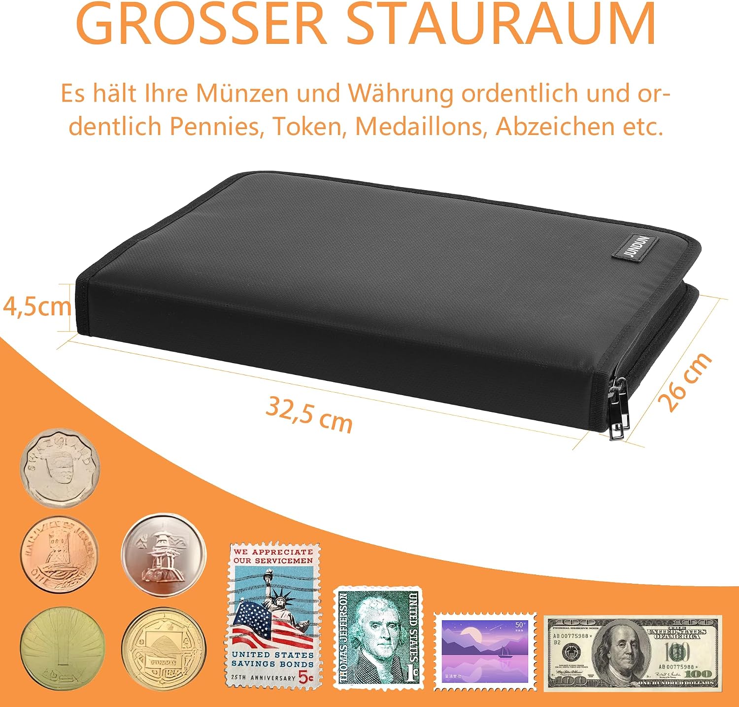 Detalle 2 de Münzsammelbuchhalter für Sammler mit feuerfestem Münzsammelalbum (300 Taschen) & 36 Hülsen – für Münzen, Geldscheine und Zubehör