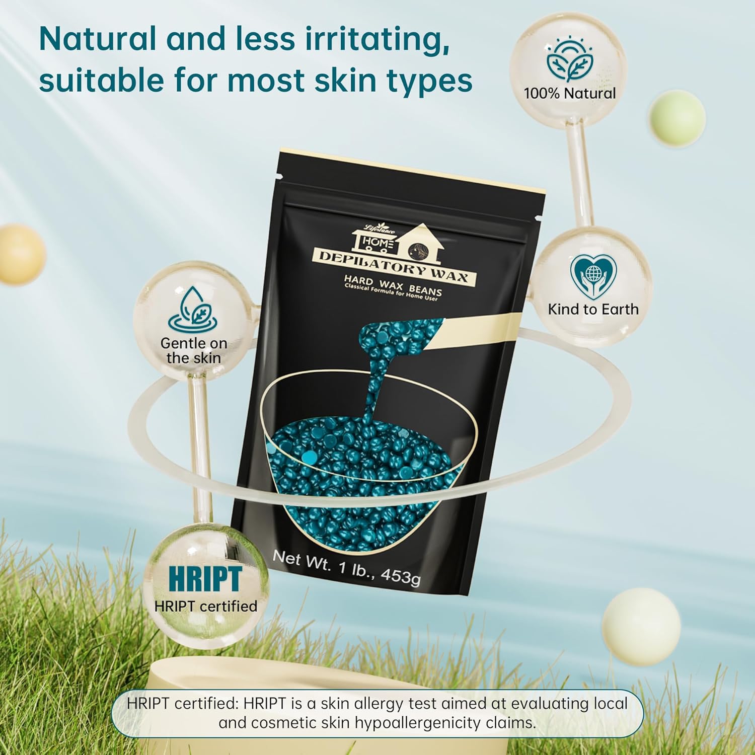Detalle de Lifestance Cire Épilation Vert Perle 450 g avec 10 Spatules - Épilation Corps Complet et Bikini Brésilien