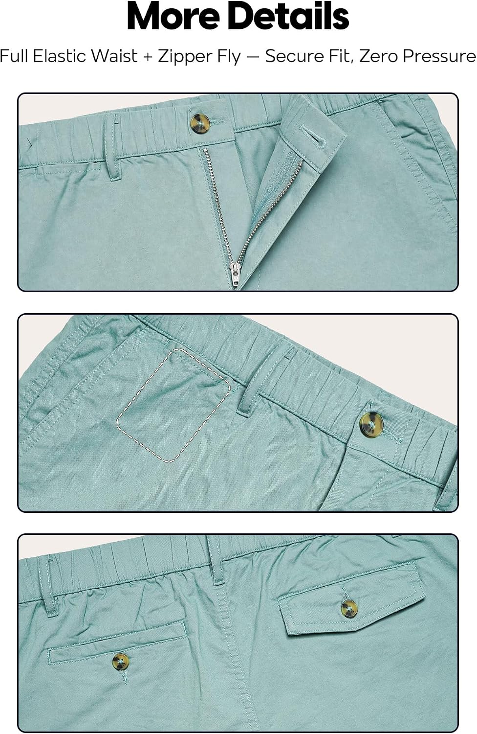 Detalle 2 de maamgic Men's Classic-fit 5.5" Cotton Shorts with Elastic Waistband and Multi-Pocket Design