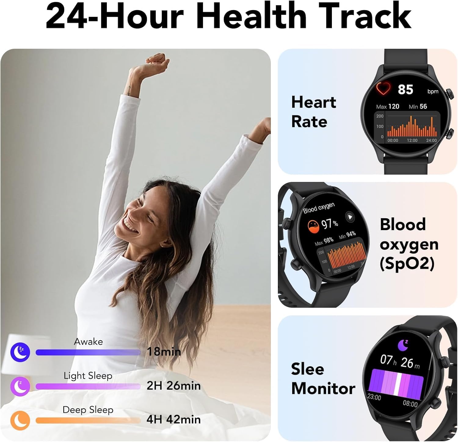Thumbnail 4 de Montre connectée homme/femme 1,40" HD : appels Bluetooth, sport, sommeil et podomètre