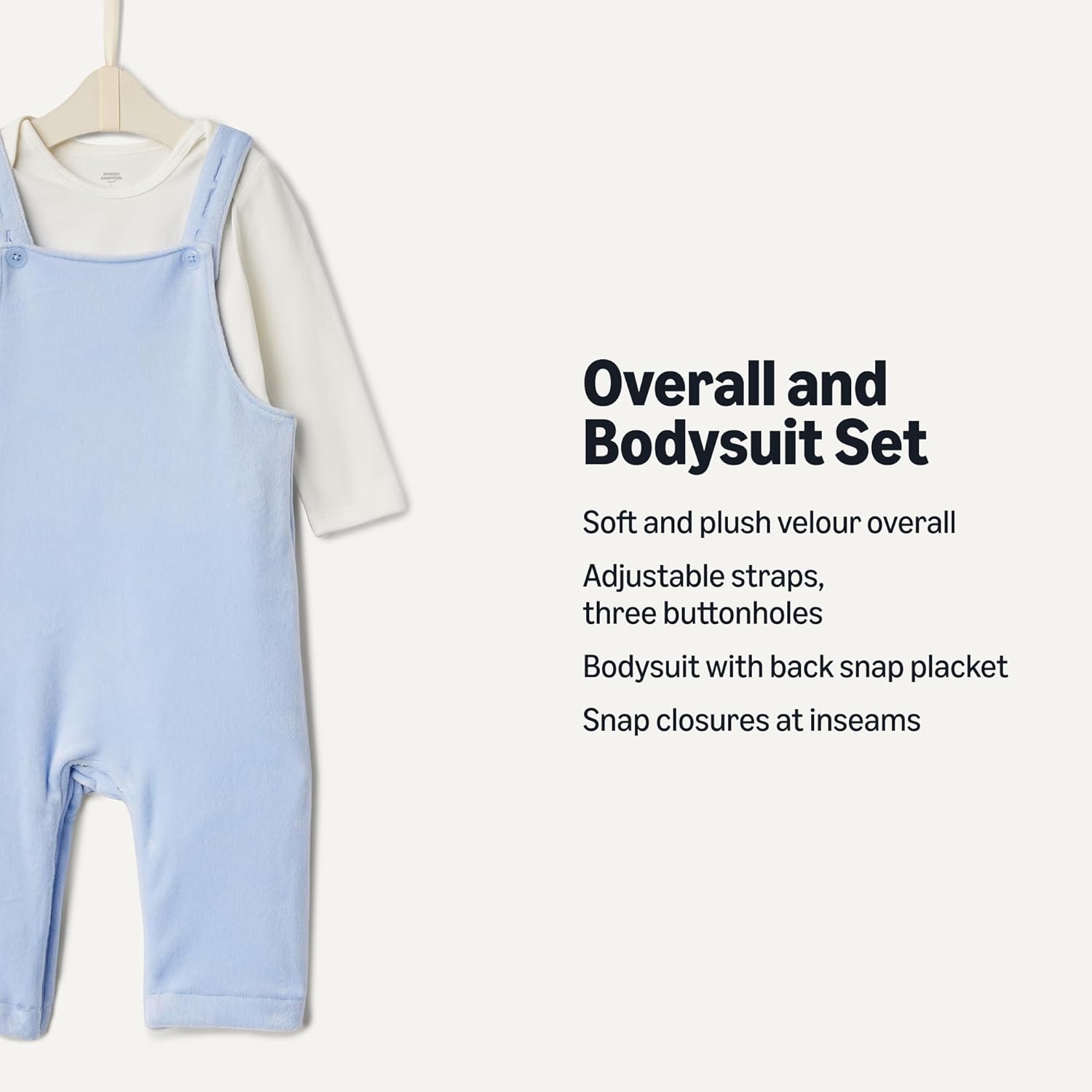 Detalle de Amazon Essentials x Sofia Grainge Unisex Babies' Velour Overall and Long Sleeve Bodysuit Set