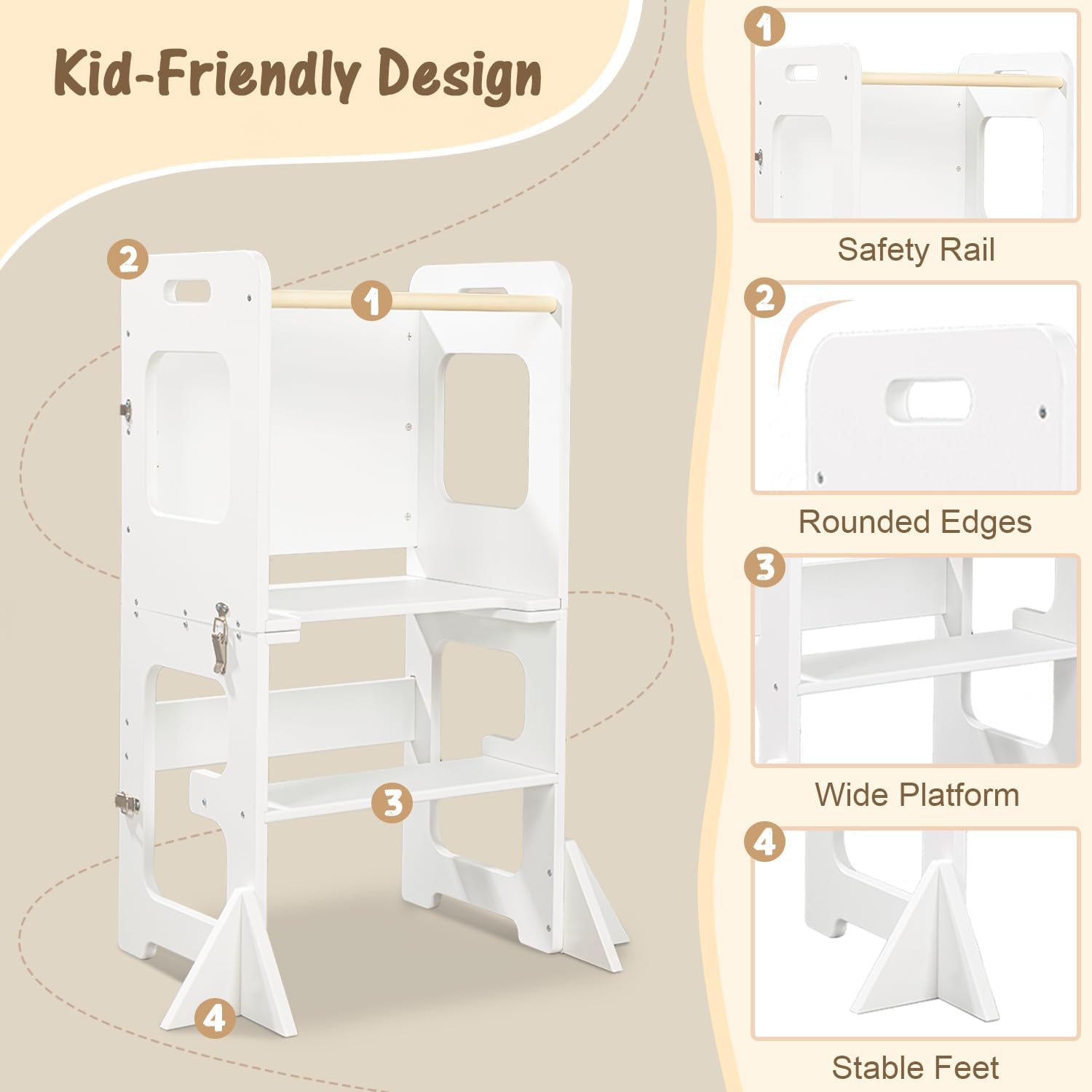 Thumbnail 4 de Toddler Standing Tower 4-in-1 Wooden Learning Tower (White) – Stool that turns into table, chair & chalkboard