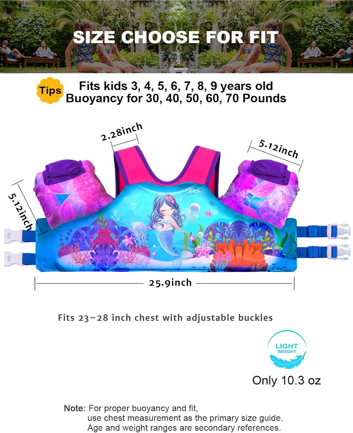 Detalle de AEOCOO Puddle Float Jumper Toddler Swim Vest (20–30–50–60–70 lb) with Floaty Sleeves and Water Wings