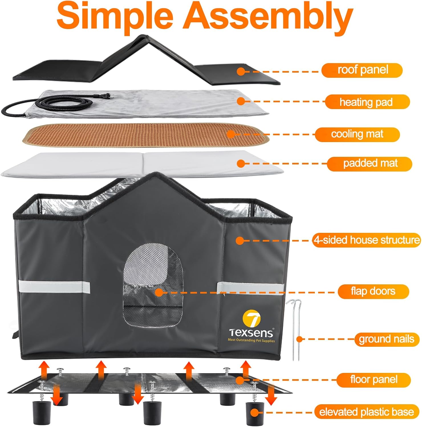 Thumbnail 6 de Texsens OLI-MW-JRD-L Heated Outdoor Cat Shelter with Raised Base and Dual Exits