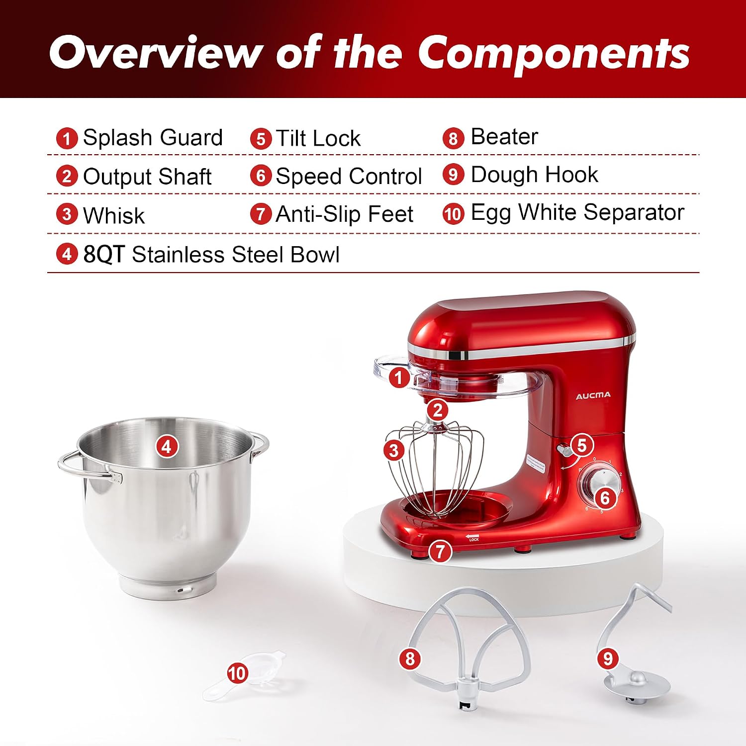 Detalle de Aucma Stand Mixer, 8QT