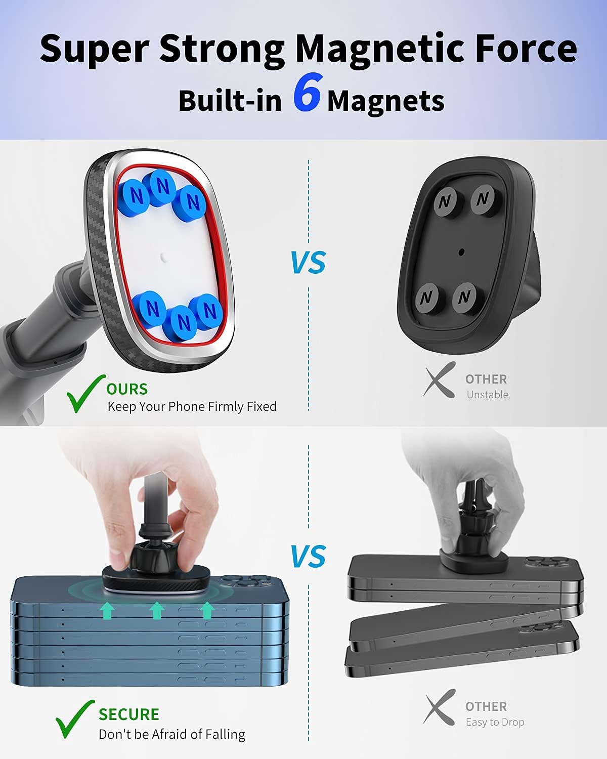 Thumbnail 3 de APPS2Car Magnet-Handyhalterung für das Auto mit 6 N52-Magneten und einstellbarer Halterung