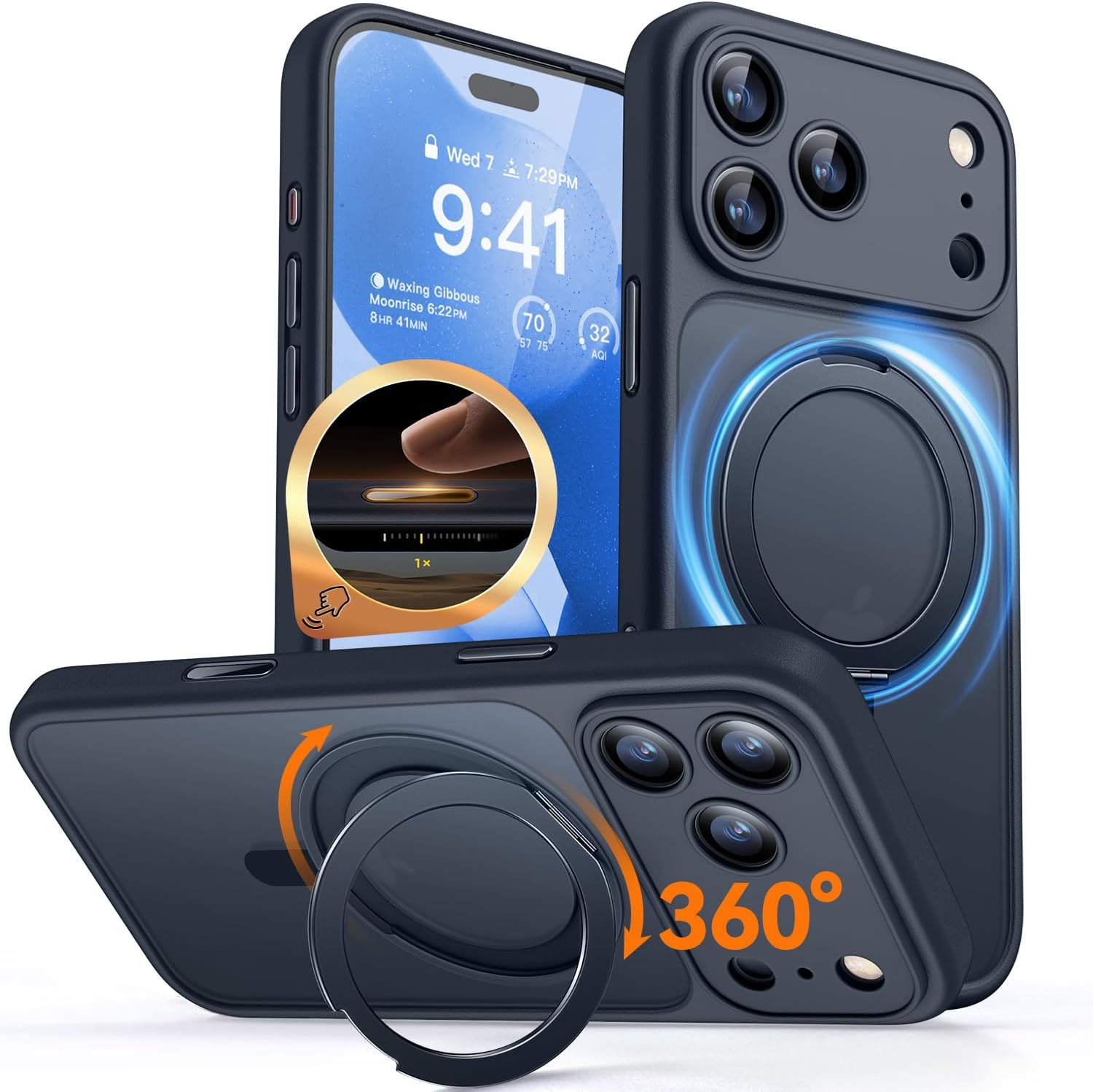 Detalle de CANSHN Cover per iPhone 17 Pro (6.3") con supporto magnetico 360° e protezione fotocamera