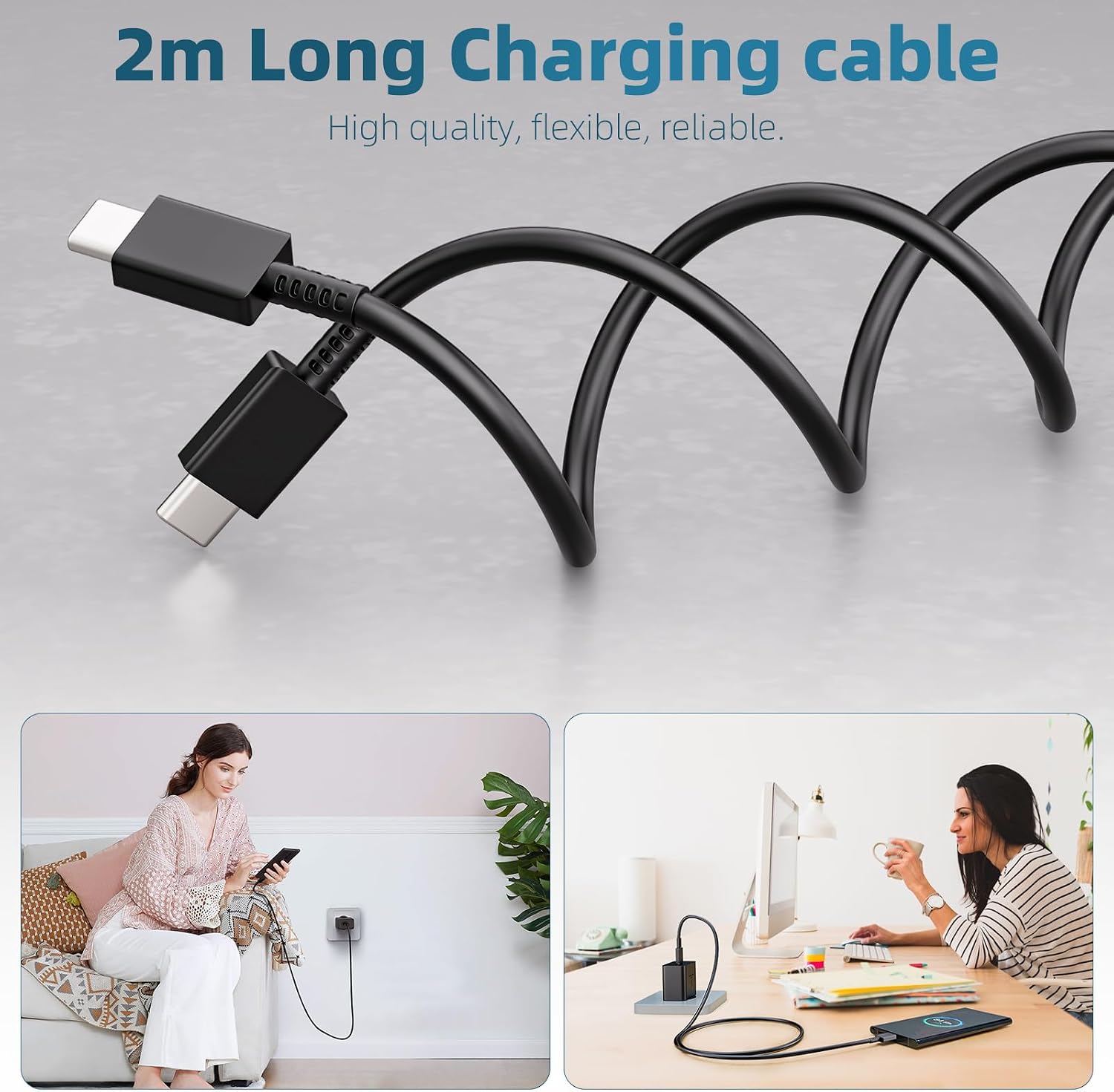 Detalle 2 de 2er-Pack 25W USB-C Ladegerät mit 2 m Kabel – Schnellladegerät für Samsung Galaxy Serie