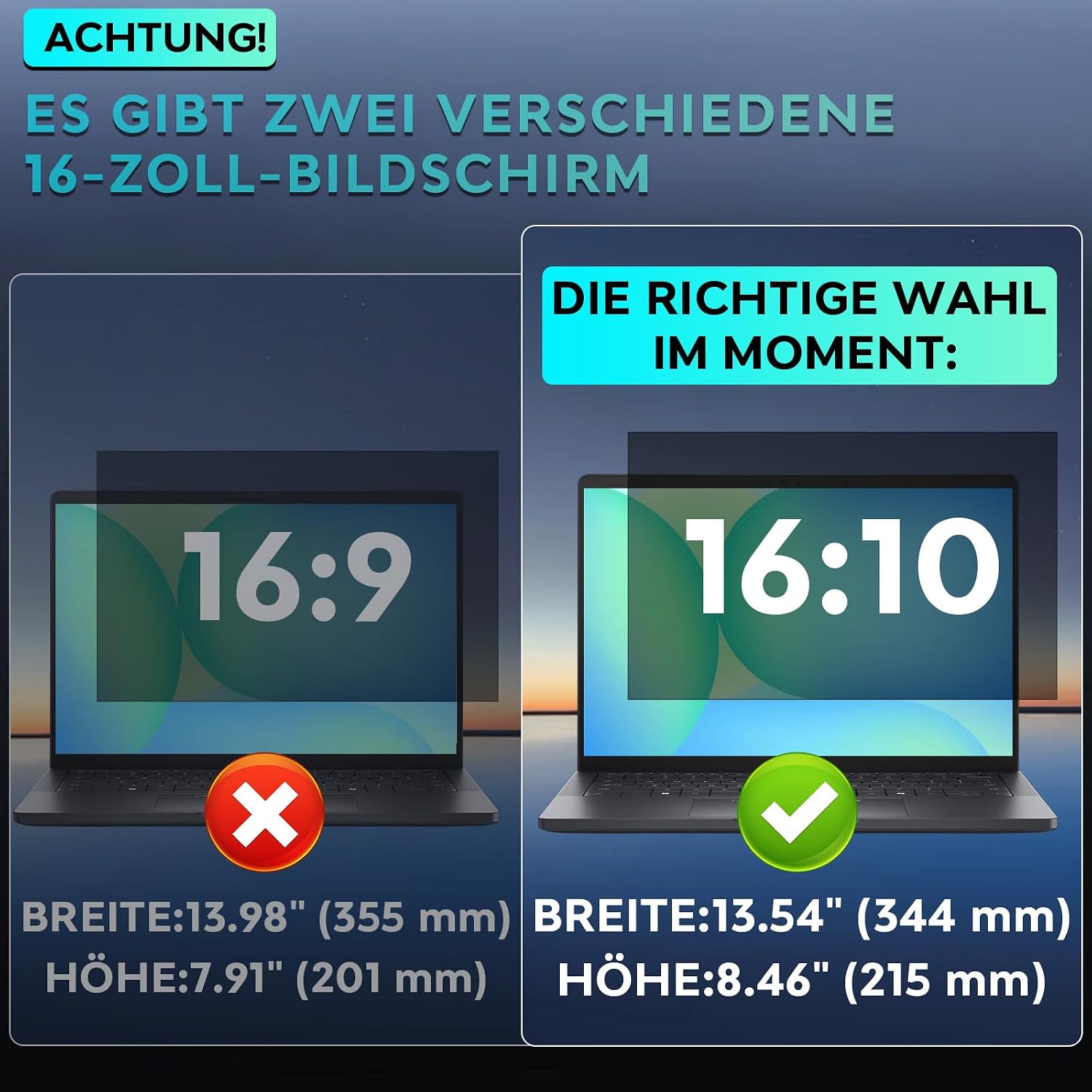 Detalle de LUSA DESIGN Sichtschutzfolie für Laptop 16 Zoll (16:10) mit Anti-Spy & Blaulicht-Filter