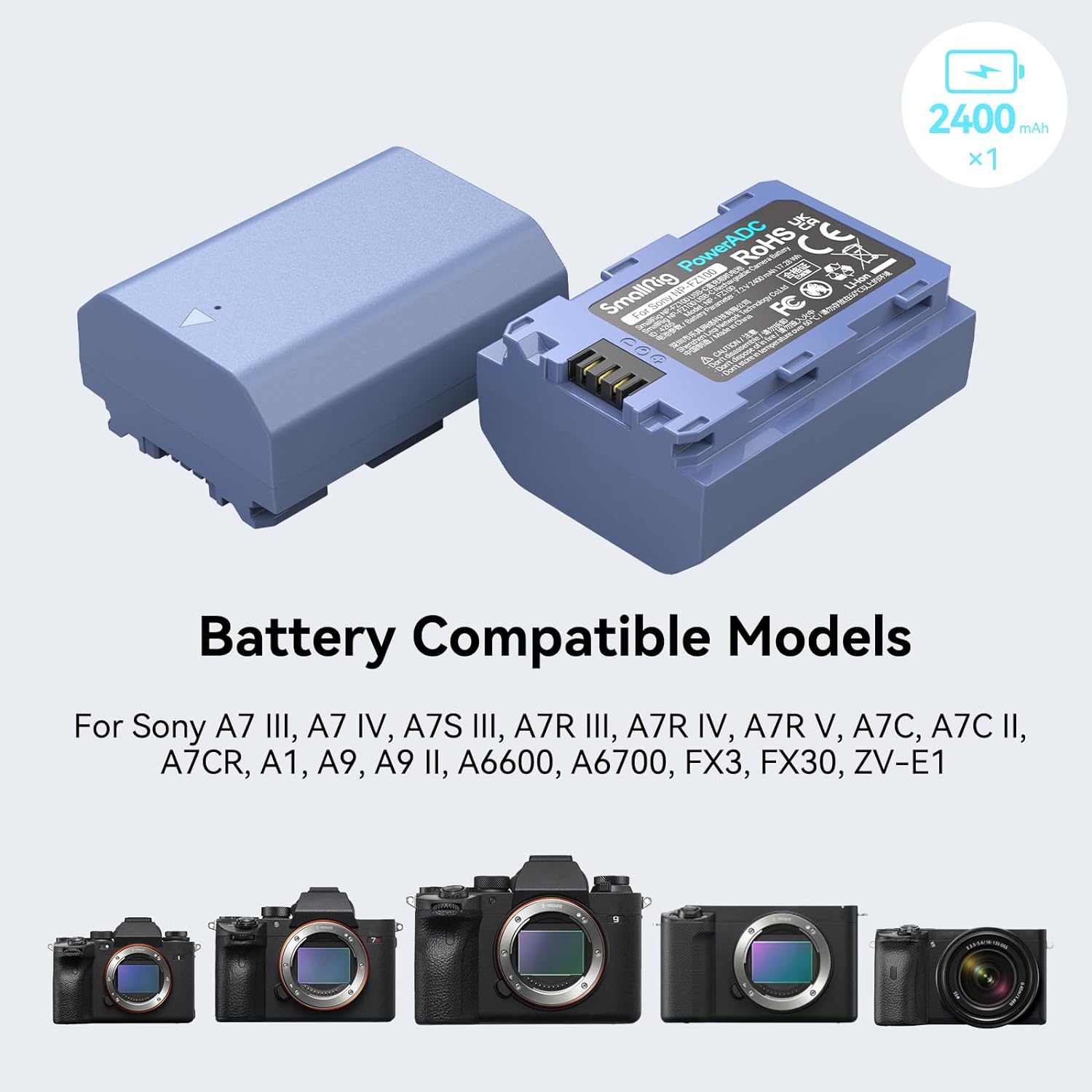 Thumbnail 1 de SMALLRIG 2400mAh USB‑C Camera Battery for Sony NP‑FZ100 (NP‑FZ100 compatible, 4265B)