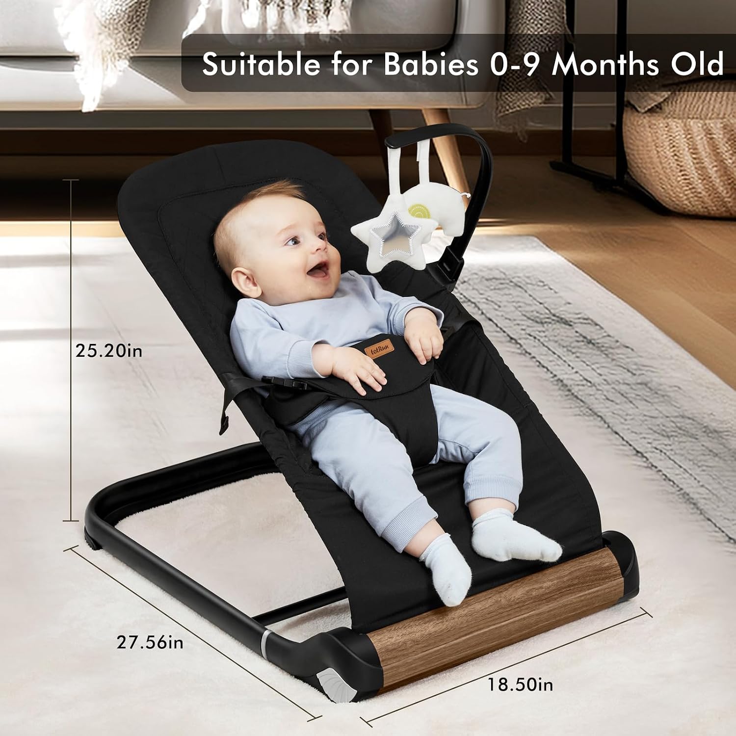 Thumbnail 6 de TotRun Baby Bouncer Chair, Black, 3-Level Height Adjustment, Machine-Washable Seat
