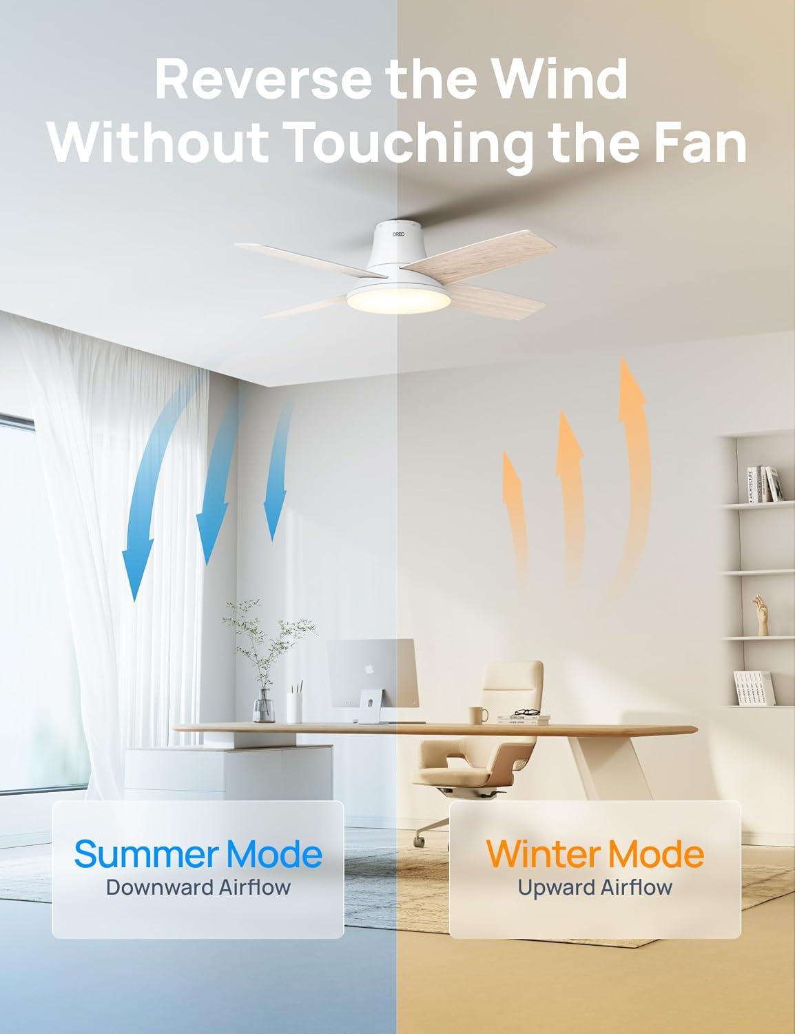 Thumbnail 5 de Dreo 44 in Smart Flush Mount Ceiling Fan with Lights, 12 Speeds, Quiet DC Motor, Dimmable LED, Remote & App