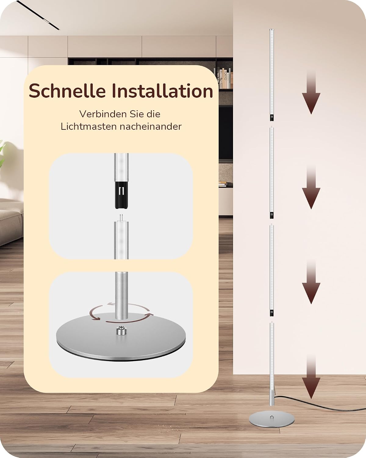 Thumbnail 6 de EDISHINE 2 Stück Stehlampe Wohnzimmer, LED Stehlampe Dimmbar, 3000K warmweiße Stehleuchte mit Memory-Funktion, höhenverstellbar 146 cm, moderne Standleuchte für Schlafzimmer und Büro, Silber
EDISHINE 2 Stück Stehlampe Wohnzimmer,…