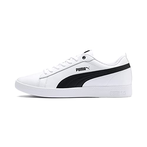 Detalle de PUMA Smash Wns V2 L para mujer: zapatillas casuales en blanco/negro, estilo urbano y cómodo ajuste