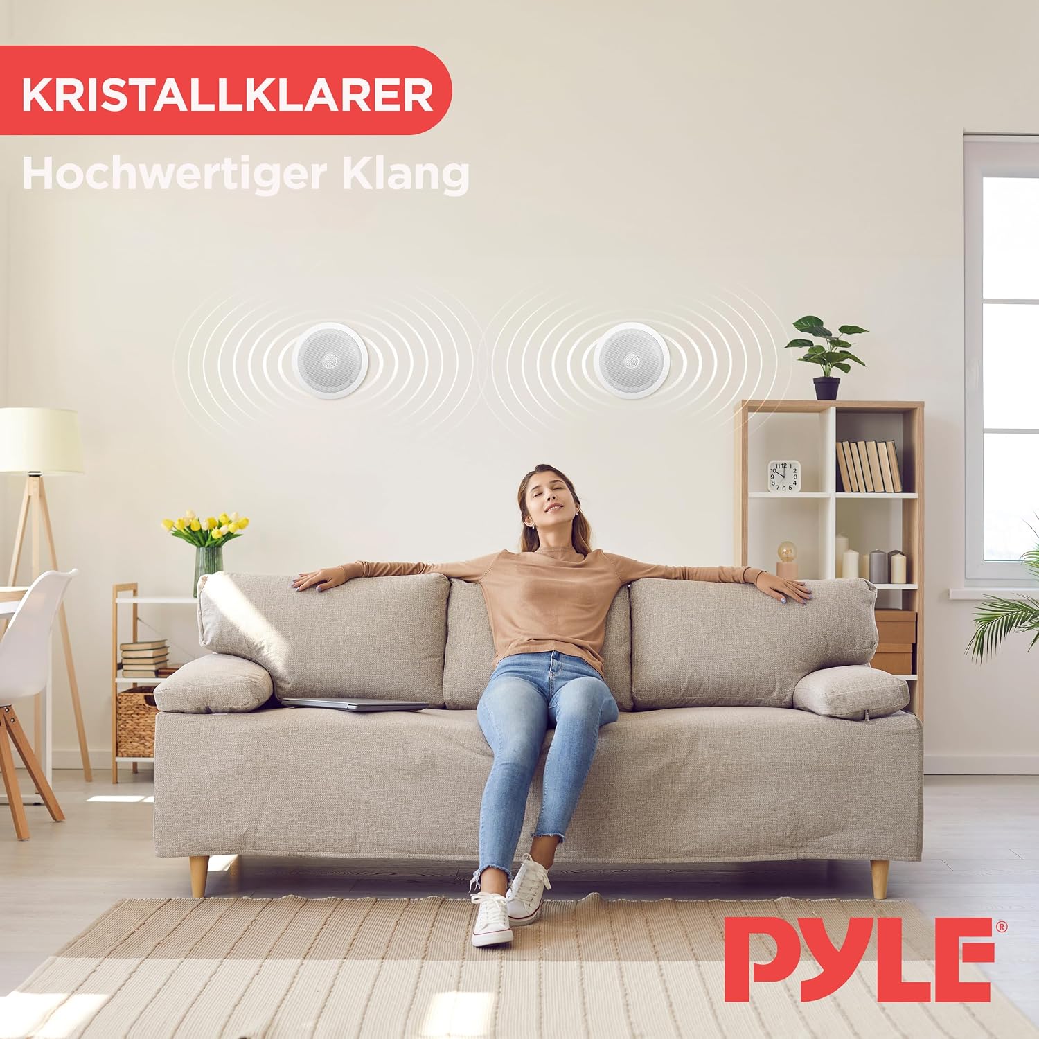 Detalle de Pyle Deckeneinbaulautsprecher 250W – 16,5 cm Deckenlautsprecher, 2-Wege, Weiß