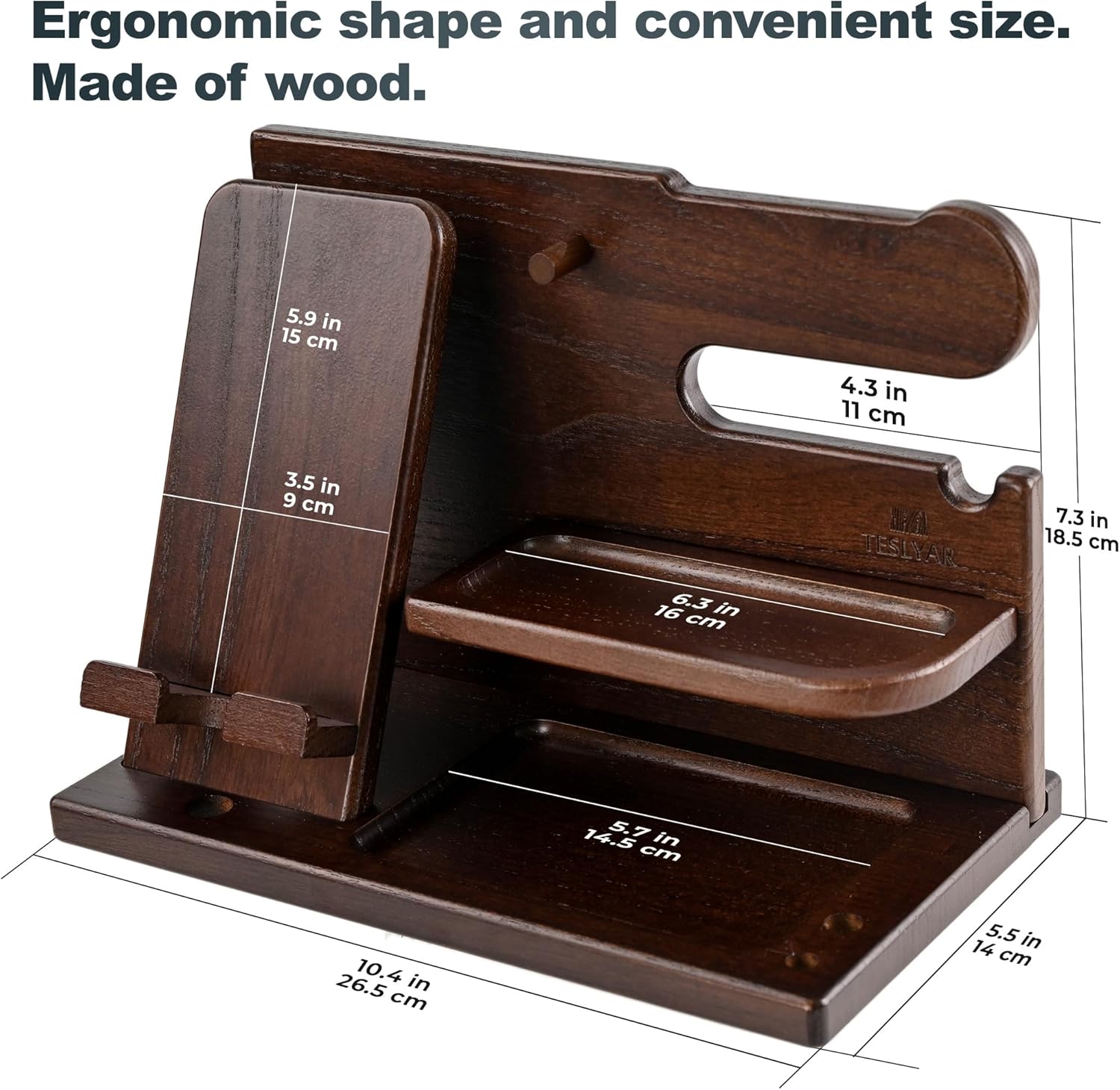 Thumbnail 4 de Teslyar Gifts for Men Wood Phone Docking Station – Solid Nightstand Organizer
