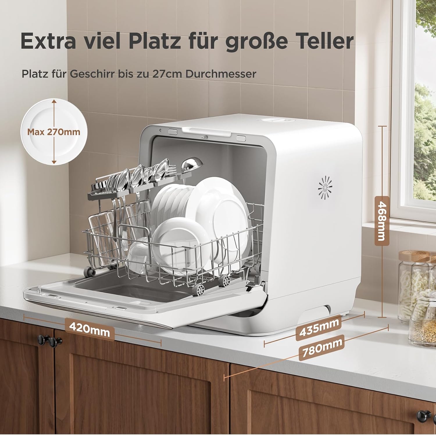 Detalle de Midea Mini Tischgeschirrspüler 3 Maßgedecke mit Wassertank oder Wasseranschluss – kompakt, flexibel, vernetzt
