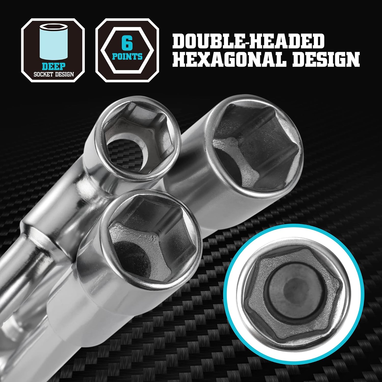 Thumbnail 4 de DURATECH Jeu de clés à pipe débouchées métriques (9 pièces) 8 à 19 mm avec pochette de transport