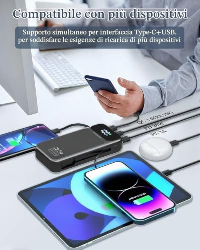 Detalle 2 de zamxueyo Power Bank 25.800 mAh da 22,5 W con cavi integrati e display LCD