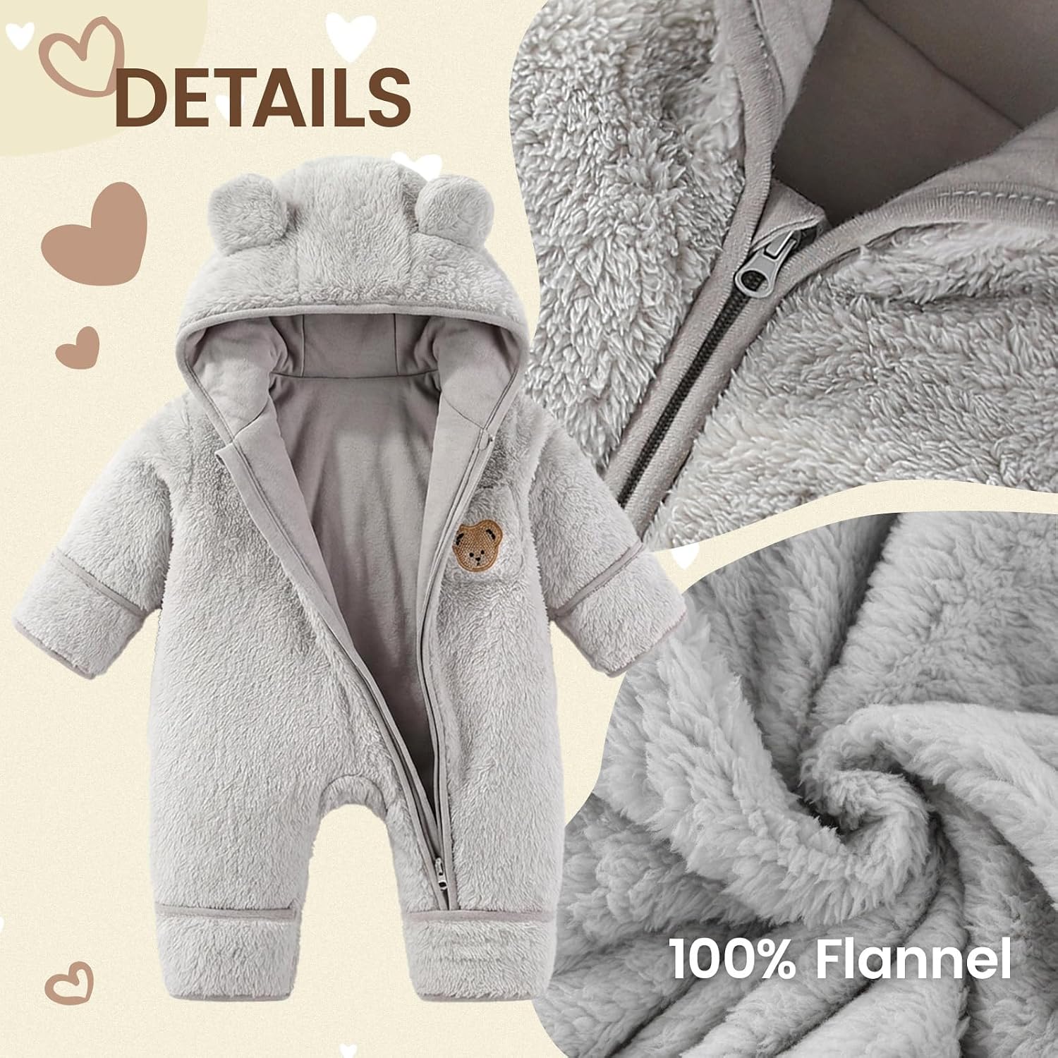Thumbnail 2 de JiAmy X1-TA200625-YH sneeuwpak voor baby’s, uniseks fleece met kap