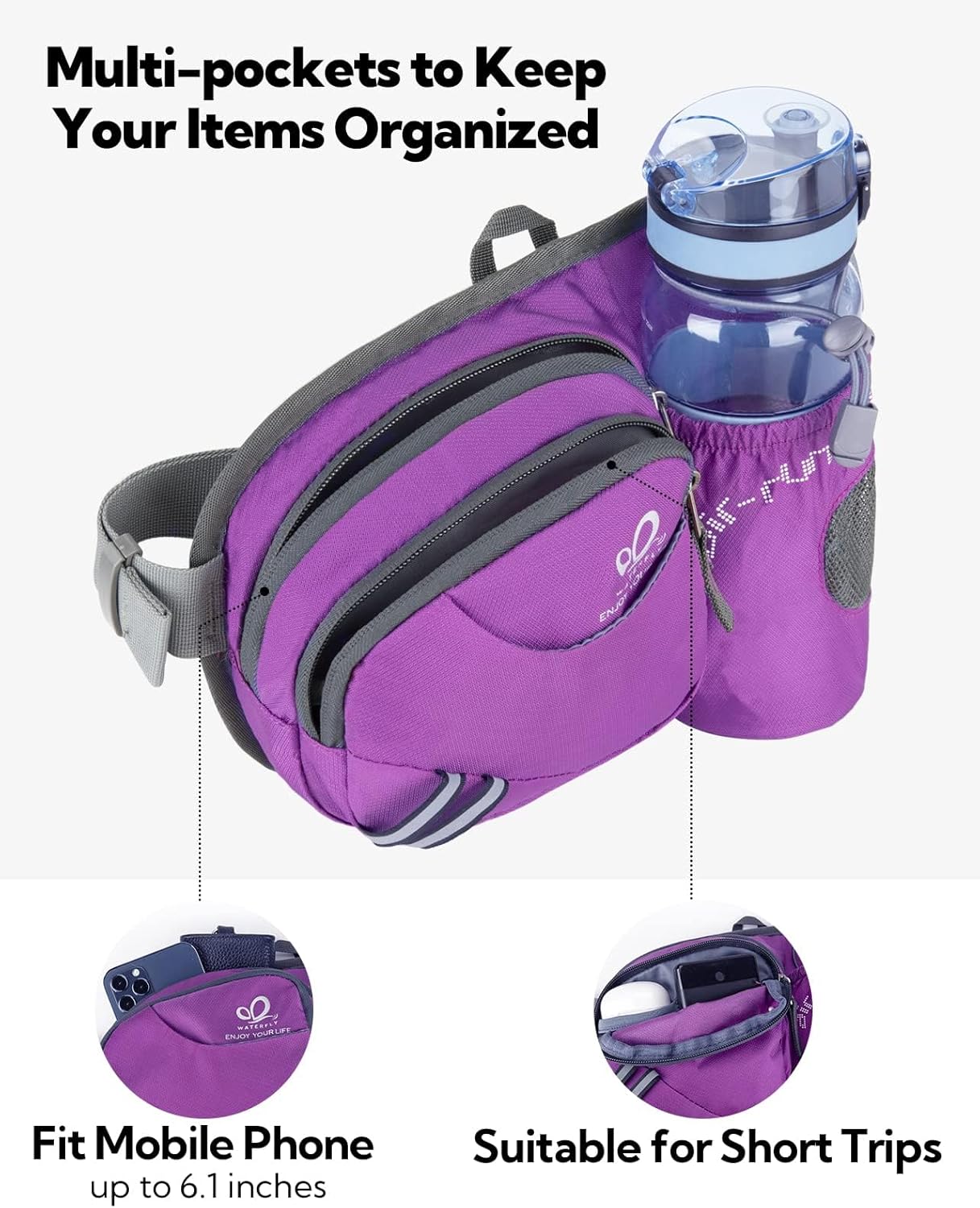 Thumbnail 3 de Waterfly Waist Fanny Pack with Bottle Holder – Water-Repellent, Durable Belt Bag for Outdoor Walking & Dog Walks