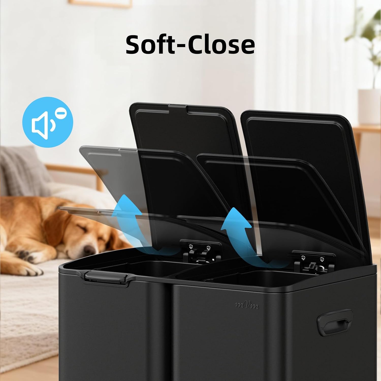 Detalle 2 de mVm 3-Compartment Kitchen Trash Can, 16-Gallon Black Stainless Steel