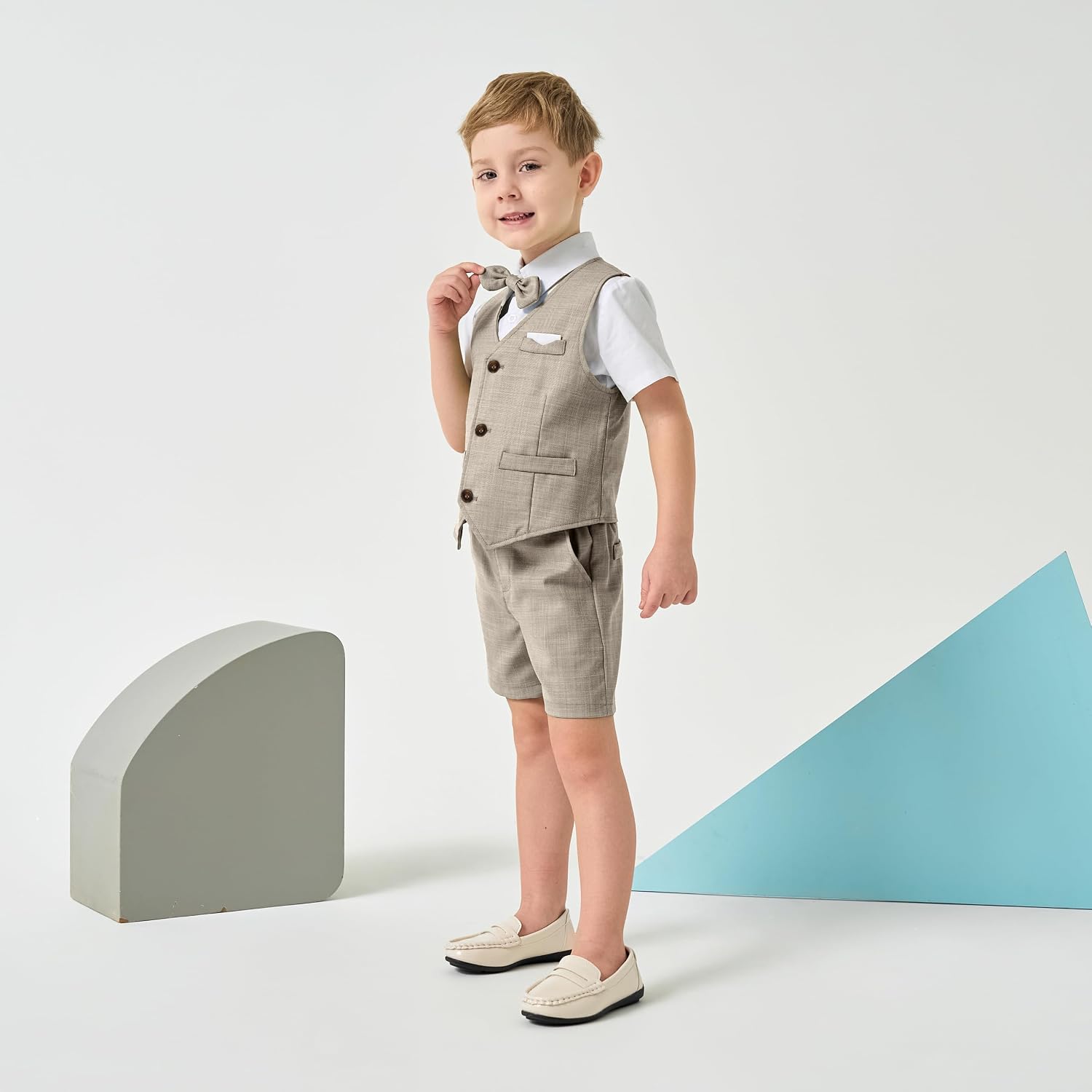 Thumbnail 2 de Volunboy 4‑teiliger Baby Jungen Hochzeitsanzug – Sommeranzug mit Hemd, abnehmbare Fliege, Weste und Shorts