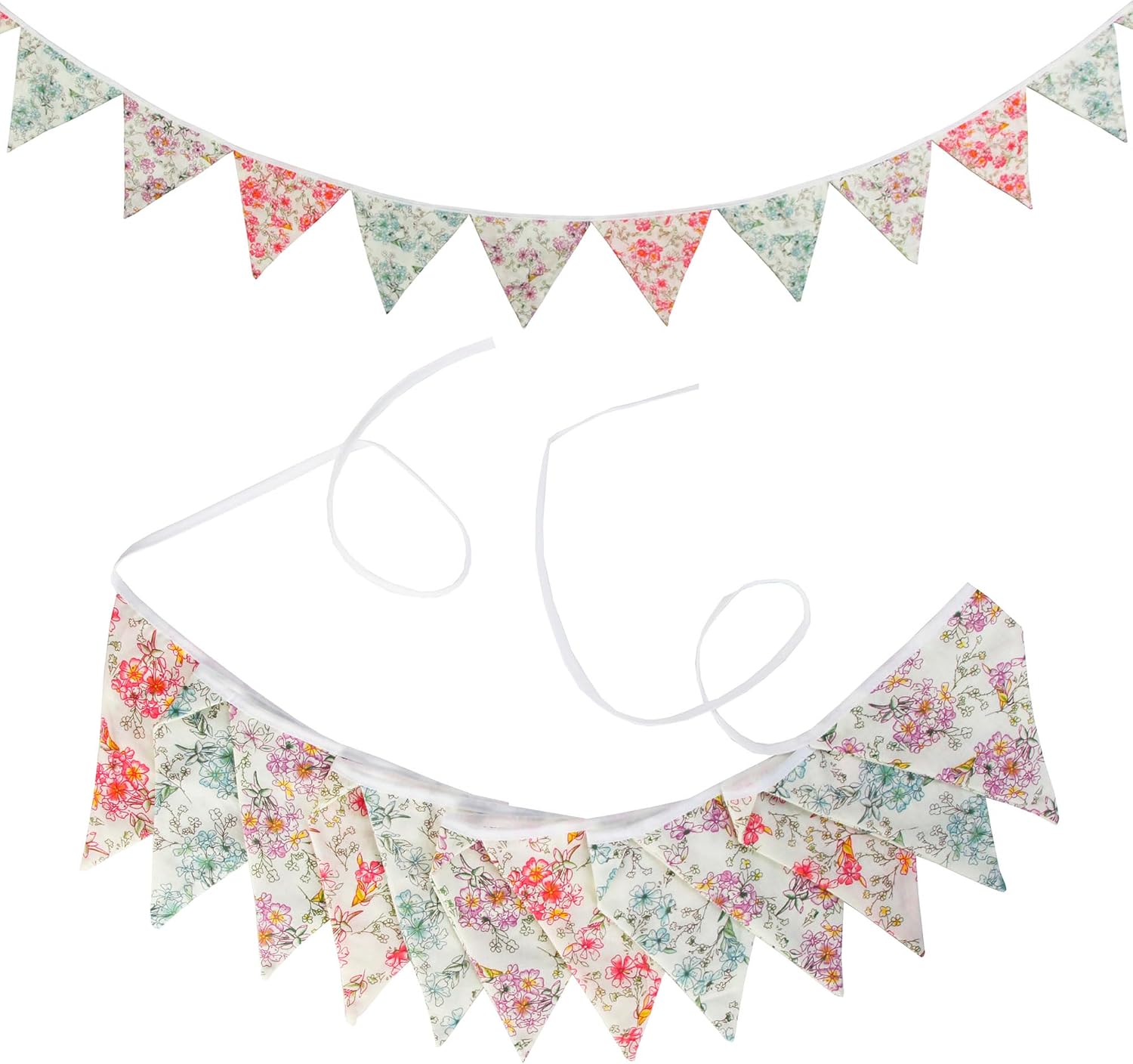 Thumbnail 6 de G2PLUS Floral Bunting Banner – 12 Double‑Sided Cotton Triangle Pennants, 10.8 Feet (3.3m) Vintage Themed Garlands