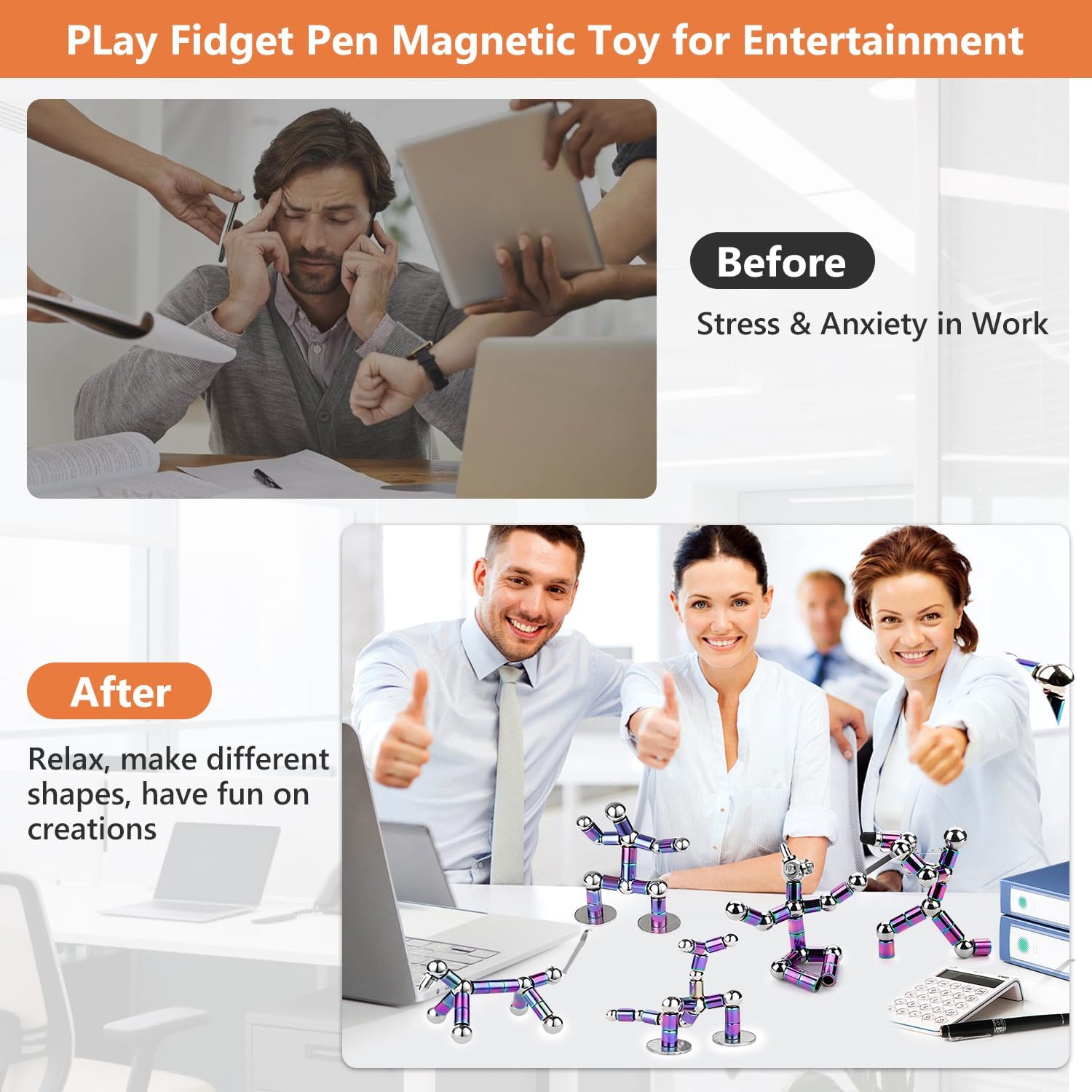 Thumbnail 2 de Big Magnetic Fidget Pen with Gel Ink and Steel Ball Magnets – stress-relief desk gadget gift for teens and adults