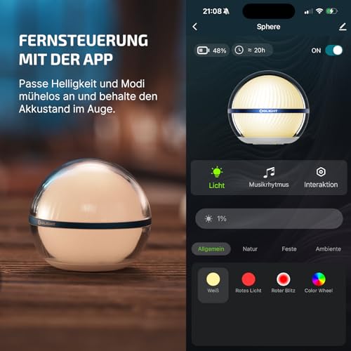 Detalle de OLIGHT Sphere LED Nachtlicht mit App-Steuerung RGB