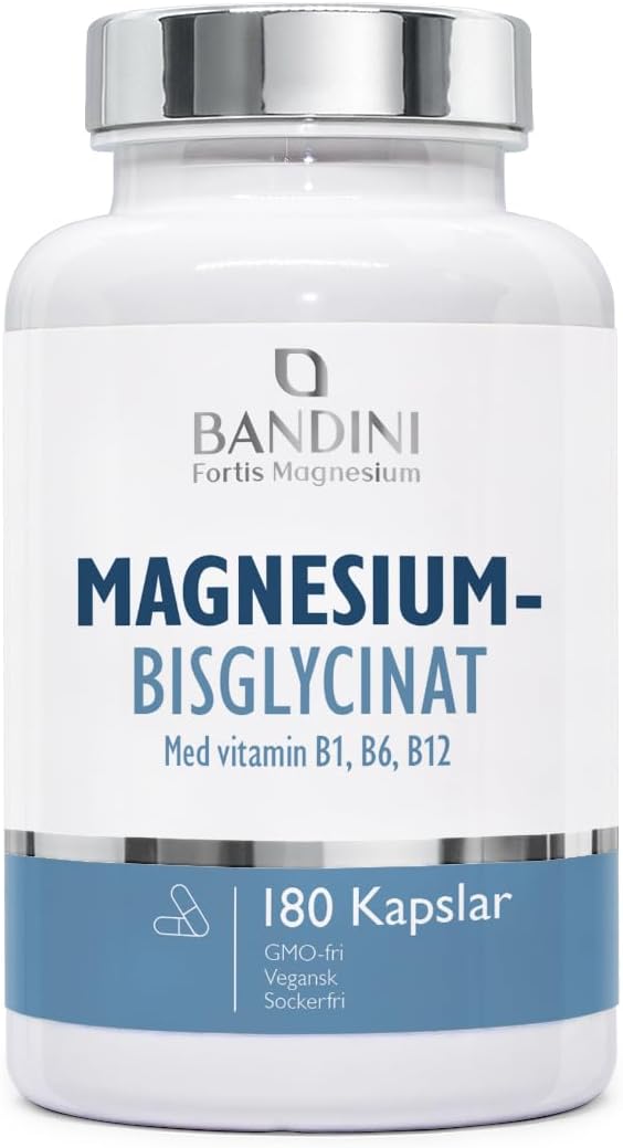 Detalle de BANDINI magnesiumglycinat, 180 kapslar med B1, B6 och B12, vegansk