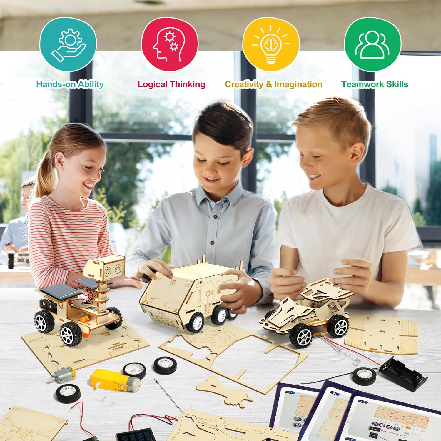 Thumbnail 3 de STEM Car Toys 6-in-1 Wooden Engineering & Electronics Kit (Age 8–14) — Build 6 Vehicles