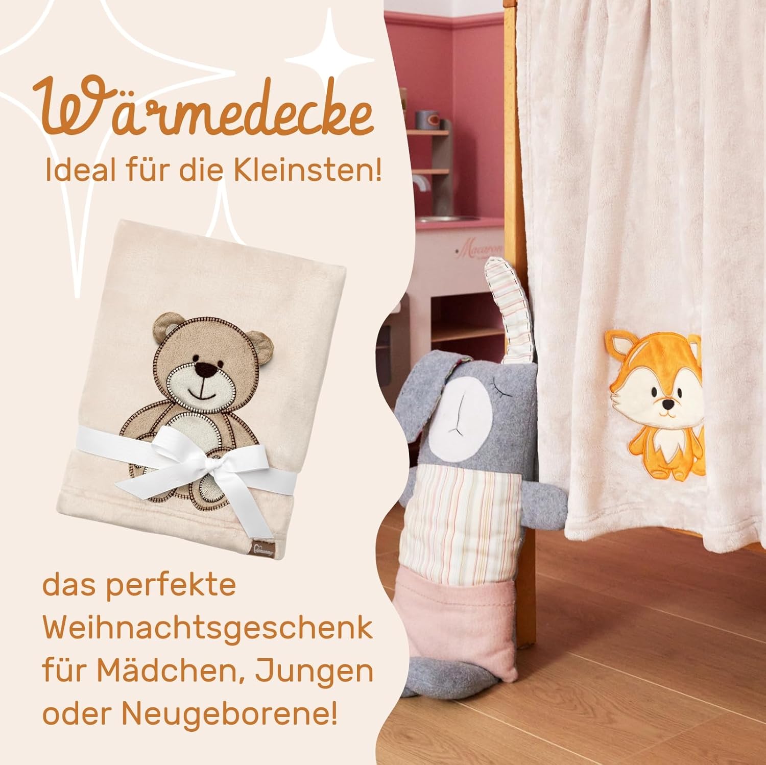 Thumbnail 2 de Be Mammy Coperta calda per bambini con peluche 3D beige – Orso